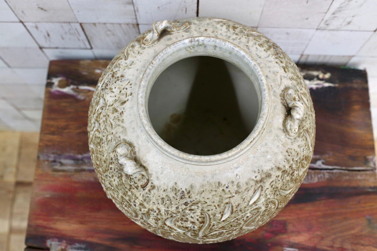 GMJO136H○南紀 御浜窯 御浜釉 唐草紋 花瓶 壺 花器 共箱