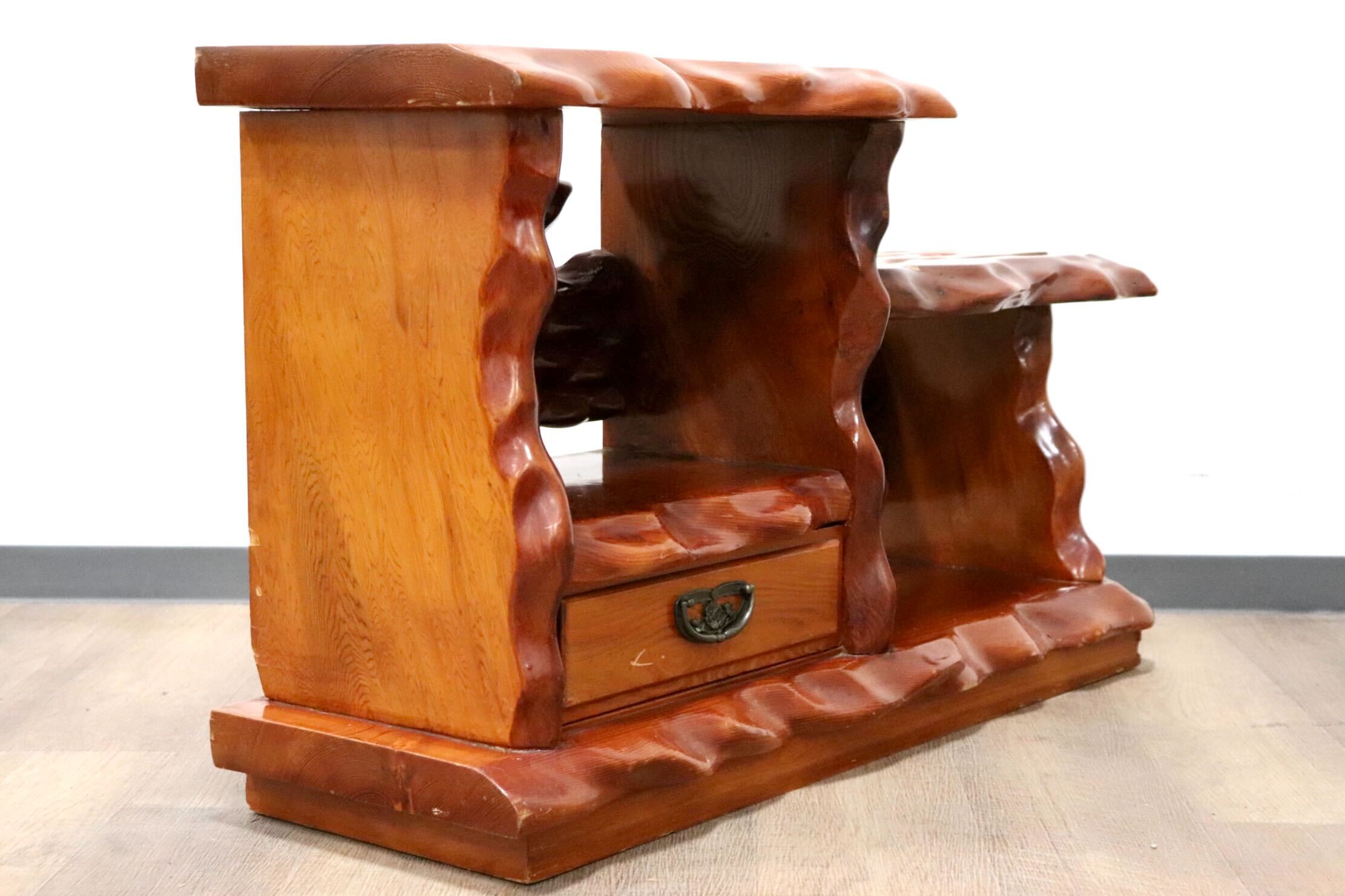 GMHS6○世界遺産屋久杉 無垢 置床 飾り棚 花台 小引出し 飾り台 収納家具 和家具 和モダン レトロ 座敷 和室 最高級 アンティーク