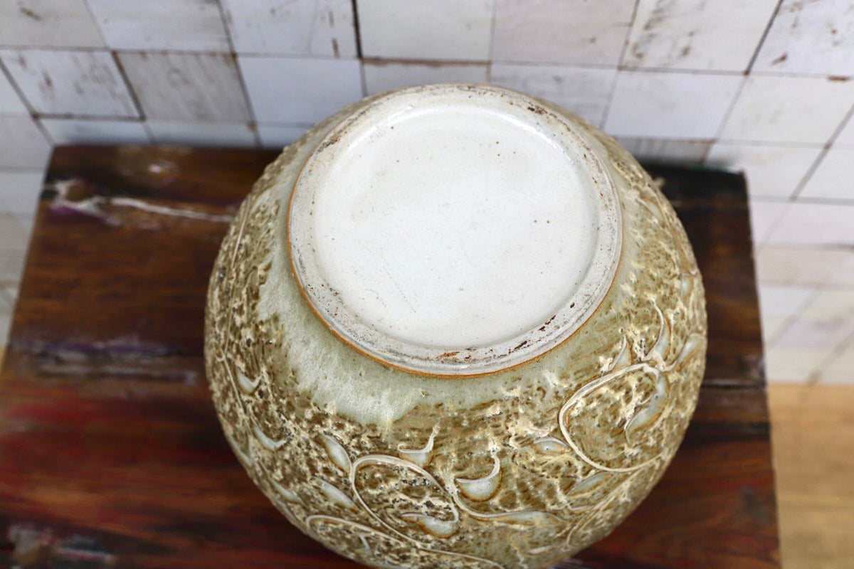 GMJO136H○南紀 御浜窯 御浜釉 唐草紋 花瓶 壺 花器 共箱