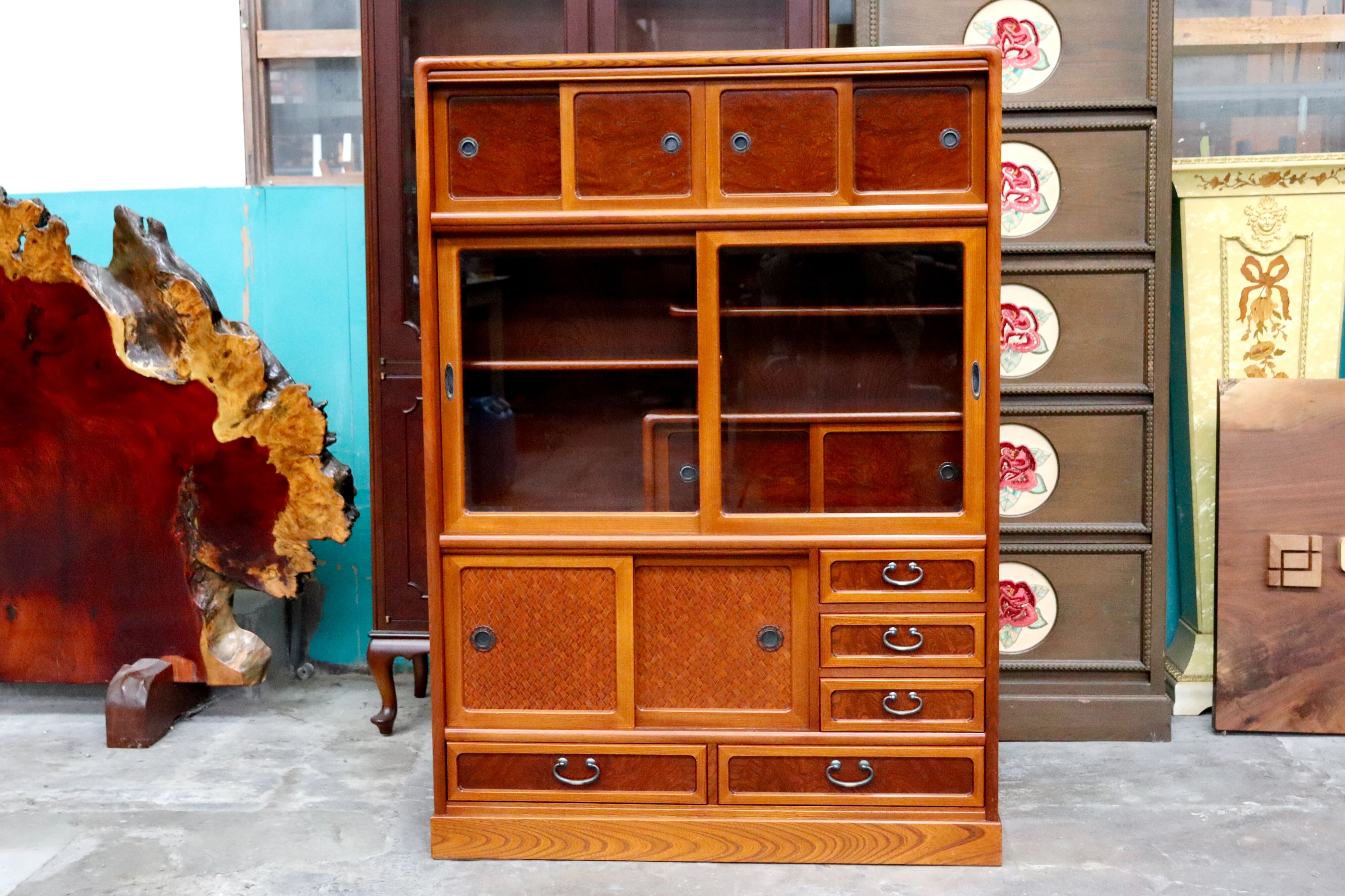 GMIH426○民芸家具 サイドボード 飾り棚 茶箪笥 和家具 茶棚 食器棚 収納 引き出し 無垢材 昭和 レトロ アンティーク