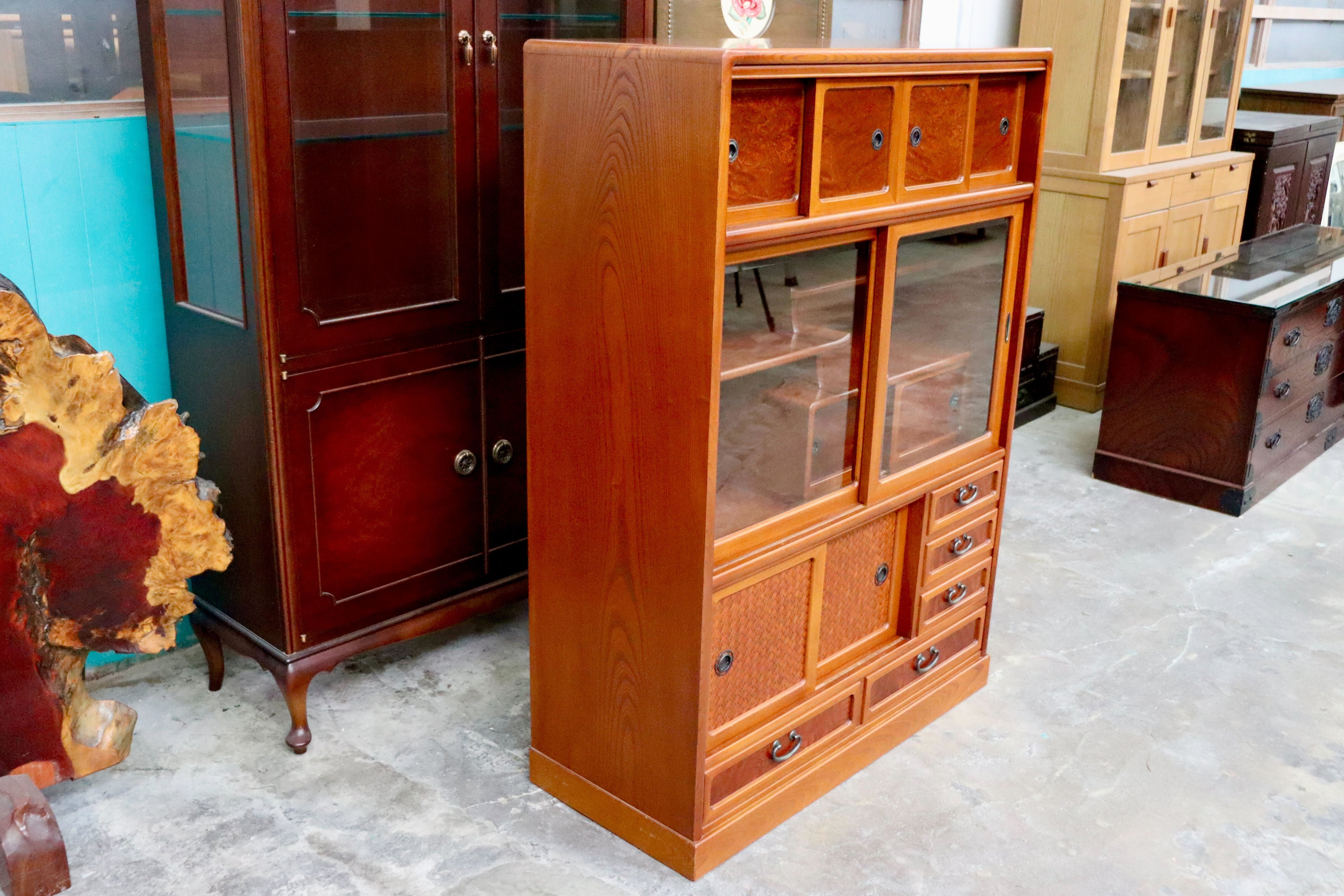 GMIH426○民芸家具 サイドボード 飾り棚 茶箪笥 和家具 茶棚 食器棚 収納 引き出し 無垢材 昭和 レトロ アンティーク