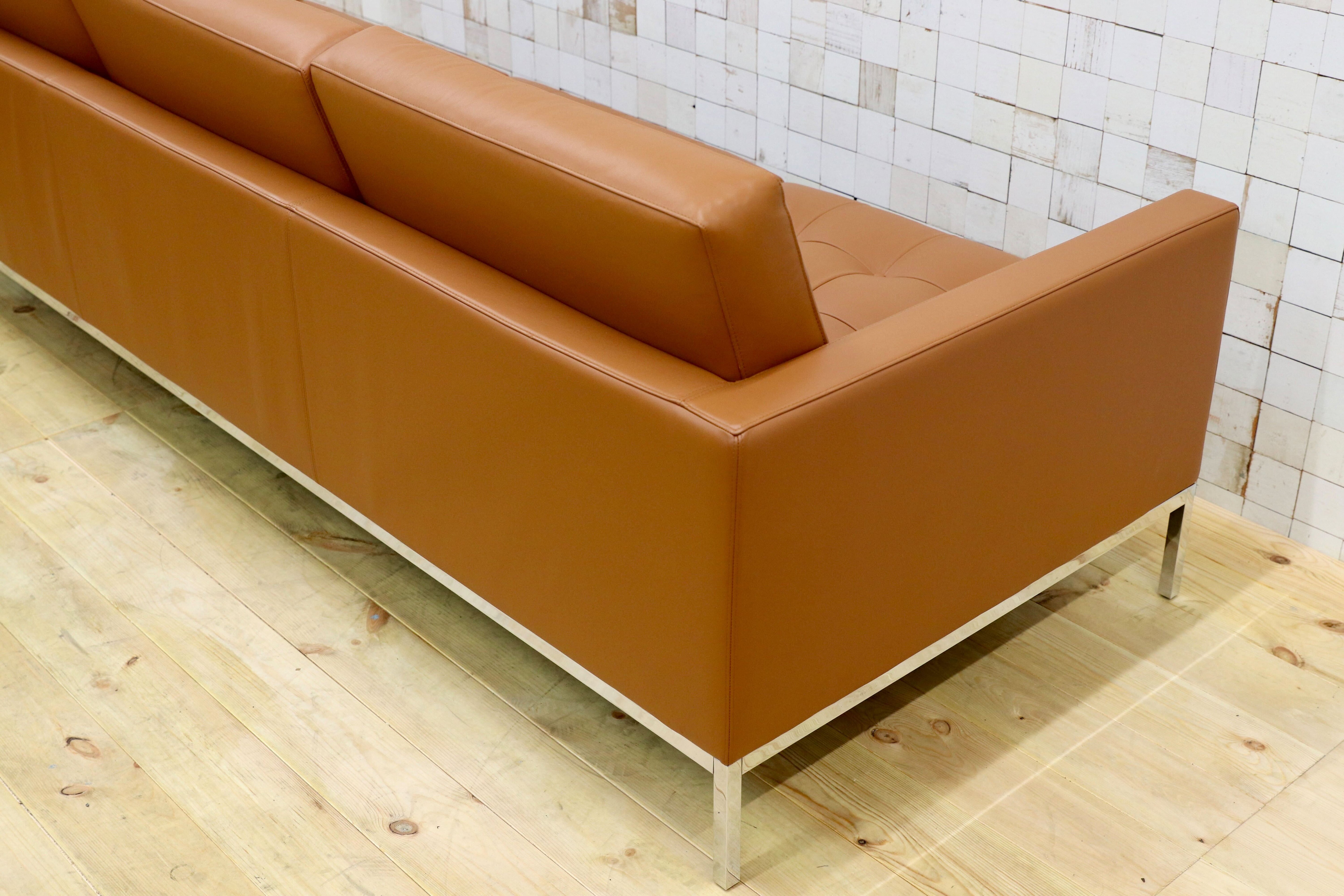 GMHN238○Knoll / ノル Florence Knoll Collection Relax Sofa 3人掛けソファ 本革 ライトブラウン ショールーム展示品 定価285万※発送不可