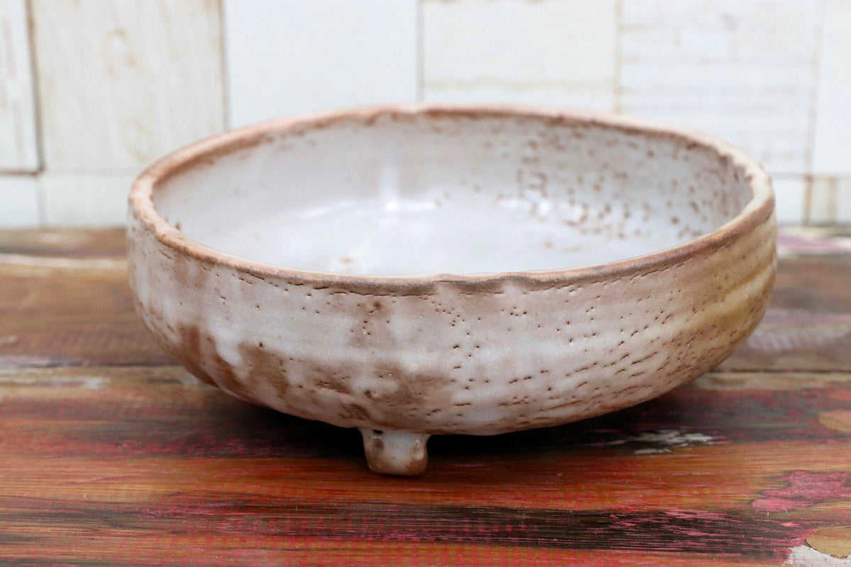 GMJO136I○水野澤三 陽山窯 志野 三足鉢 菓子器 盛鉢 茶道具 美濃焼 陶芸