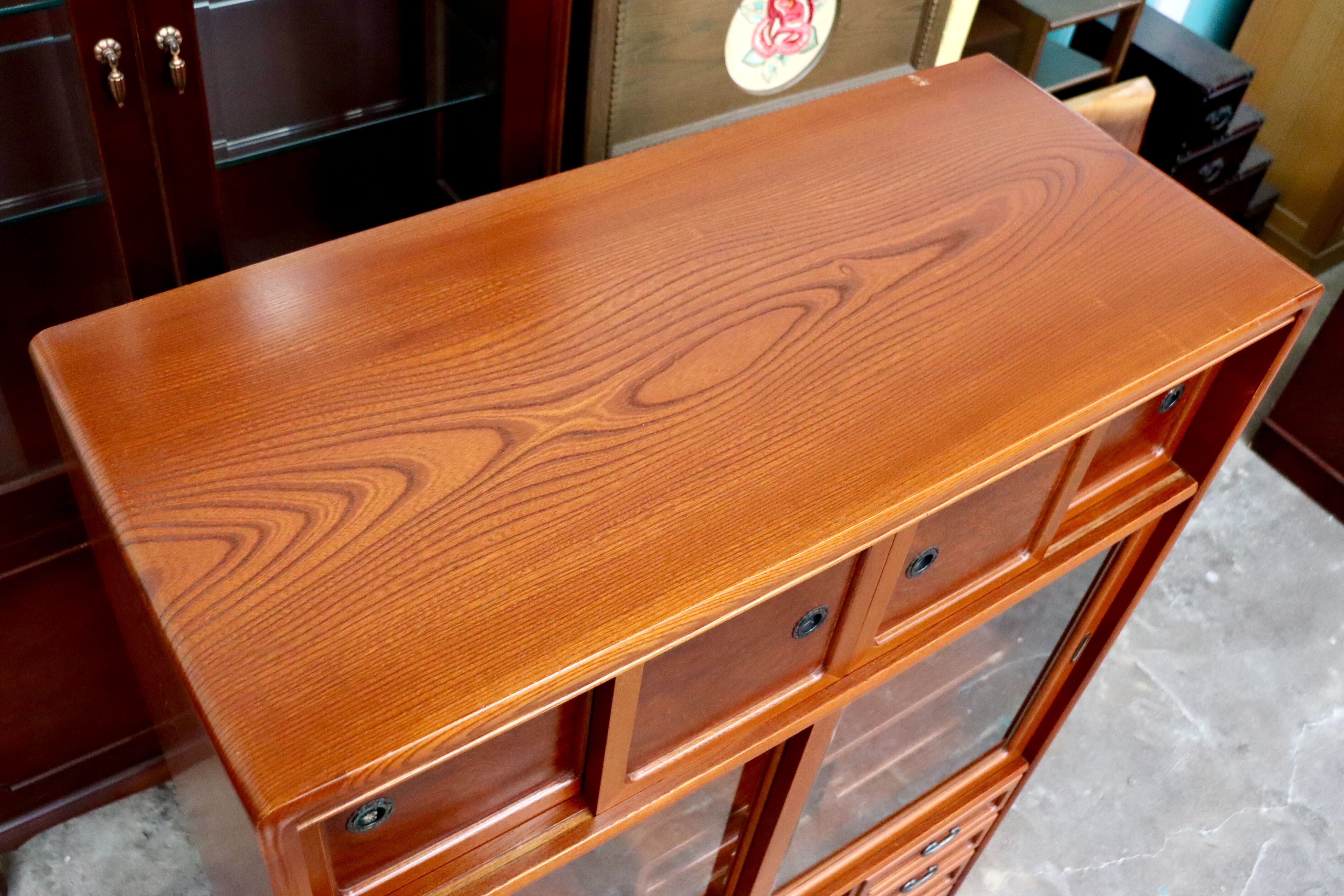 GMIH426○民芸家具 サイドボード 飾り棚 茶箪笥 和家具 茶棚 食器棚 収納 引き出し 無垢材 昭和 レトロ アンティーク