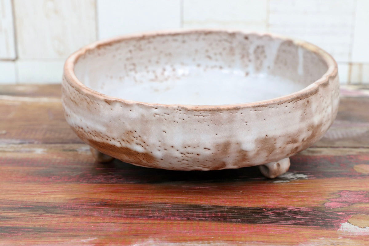 GMJO136I○水野澤三 陽山窯 志野 三足鉢 菓子器 盛鉢 茶道具 美濃焼 陶芸