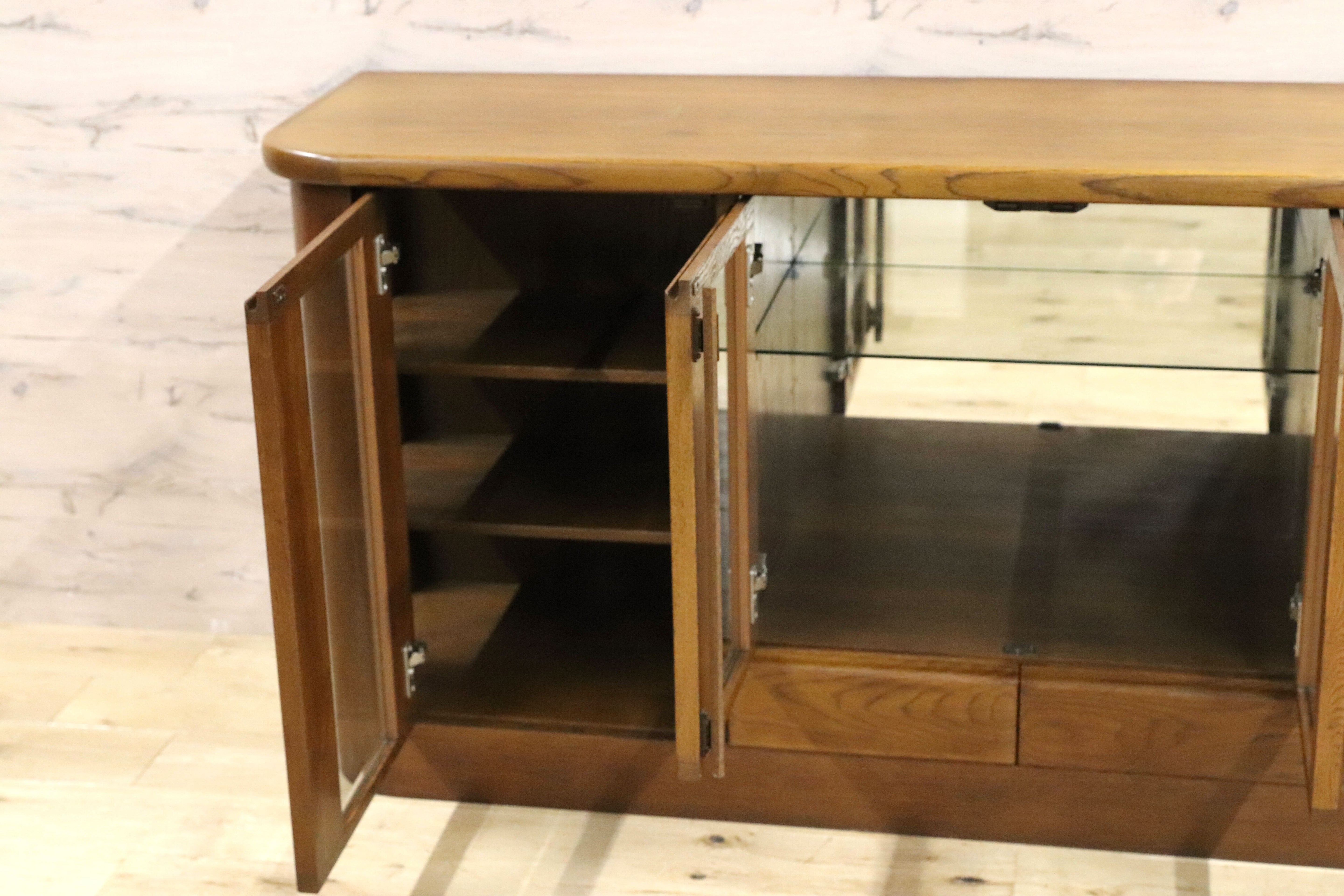 GMIH314○浜本工芸 / HAMAMOTO サイドボード リビングボード 楢材 オールド 国産 ヴィンテージ キュリオケース