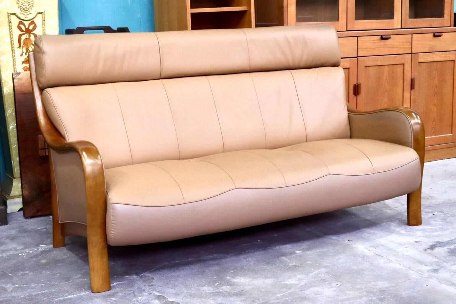 GMIK890○karimoku / カリモク Direttore ディレトーレ 3人掛けソファ トリプルソファ 長椅子 本革 国産家具