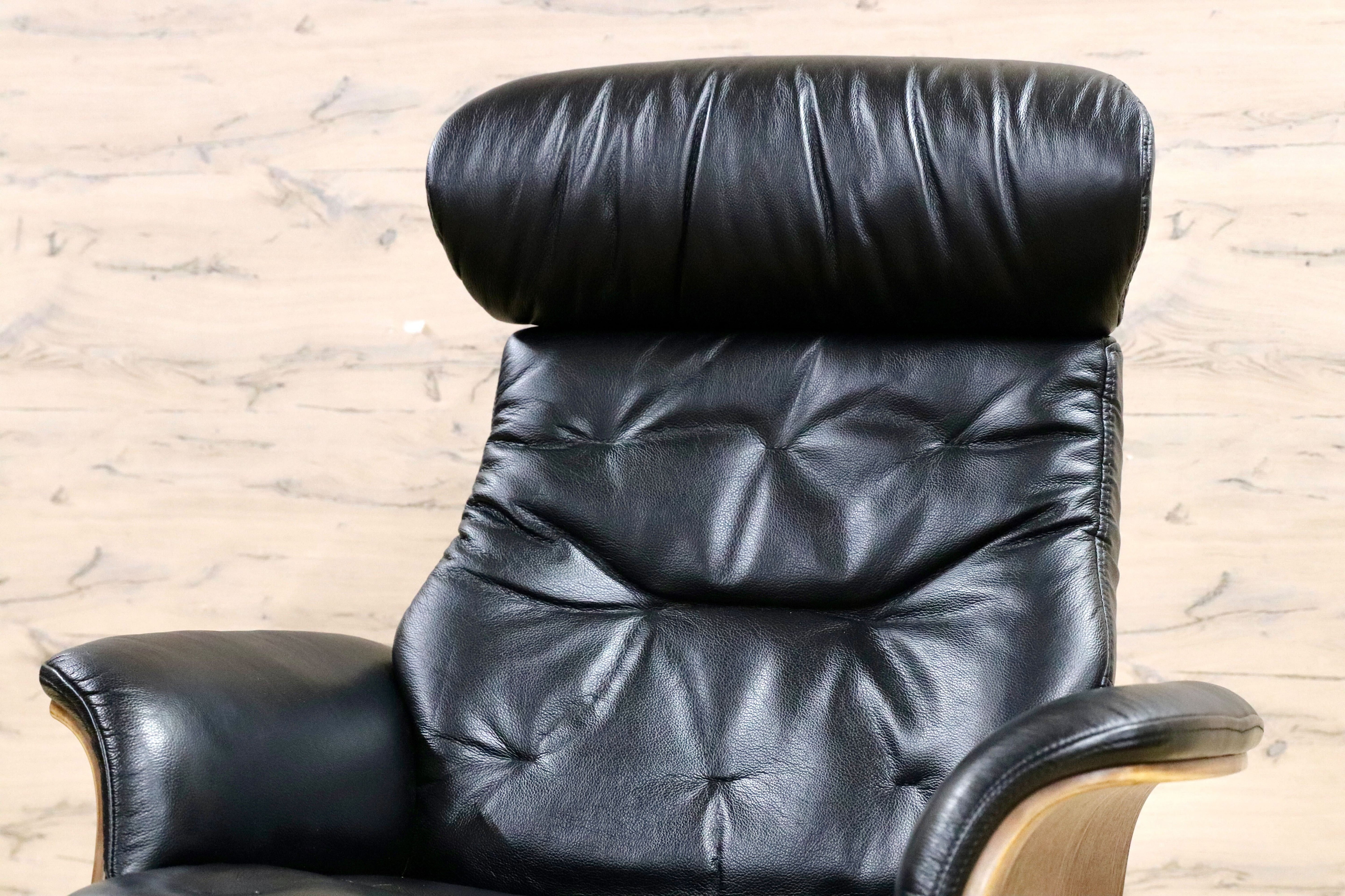 GMIS331○ニトリ / NITORI Nマーシャル 黒 本革 リクライニングチェア パーソナルチェア シングルソファ ラウンジチェア 定価10.9万