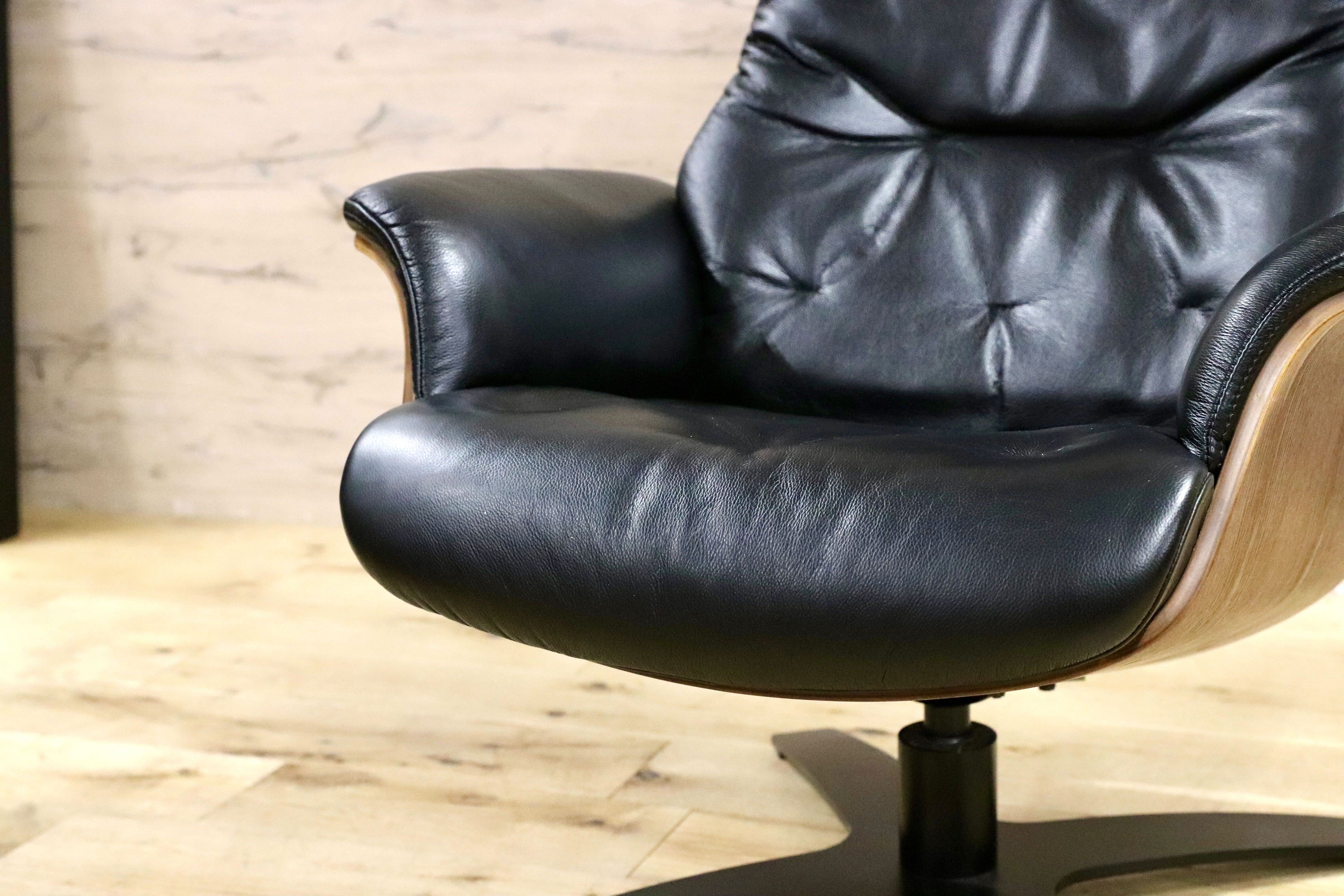 GMIS331○ニトリ / NITORI Nマーシャル 黒 本革 リクライニングチェア パーソナルチェア シングルソファ ラウンジチェア 定価10.9万