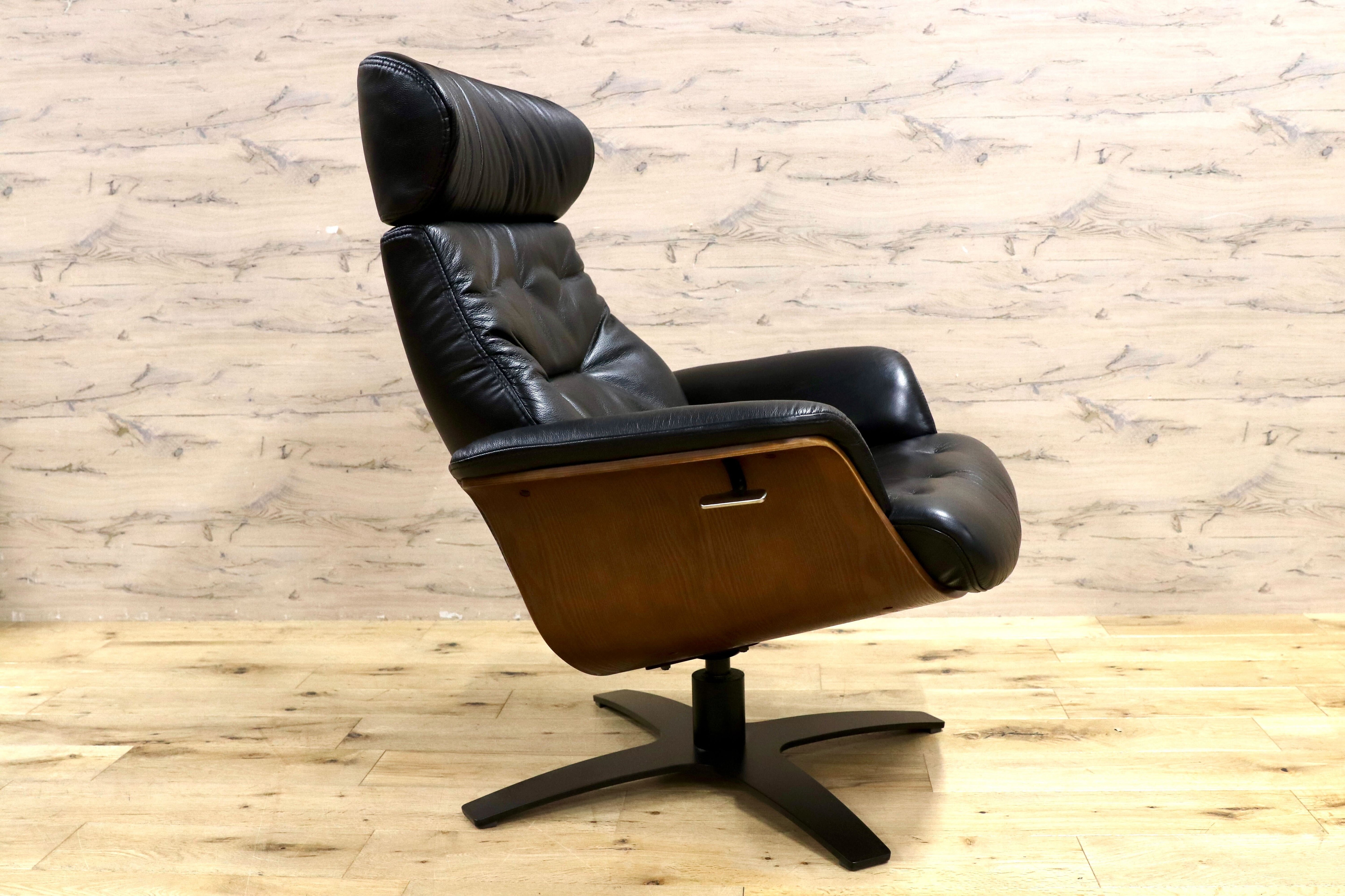 GMIS331○ニトリ / NITORI Nマーシャル 黒 本革 リクライニングチェア パーソナルチェア シングルソファ ラウンジチェア 定価10.9万