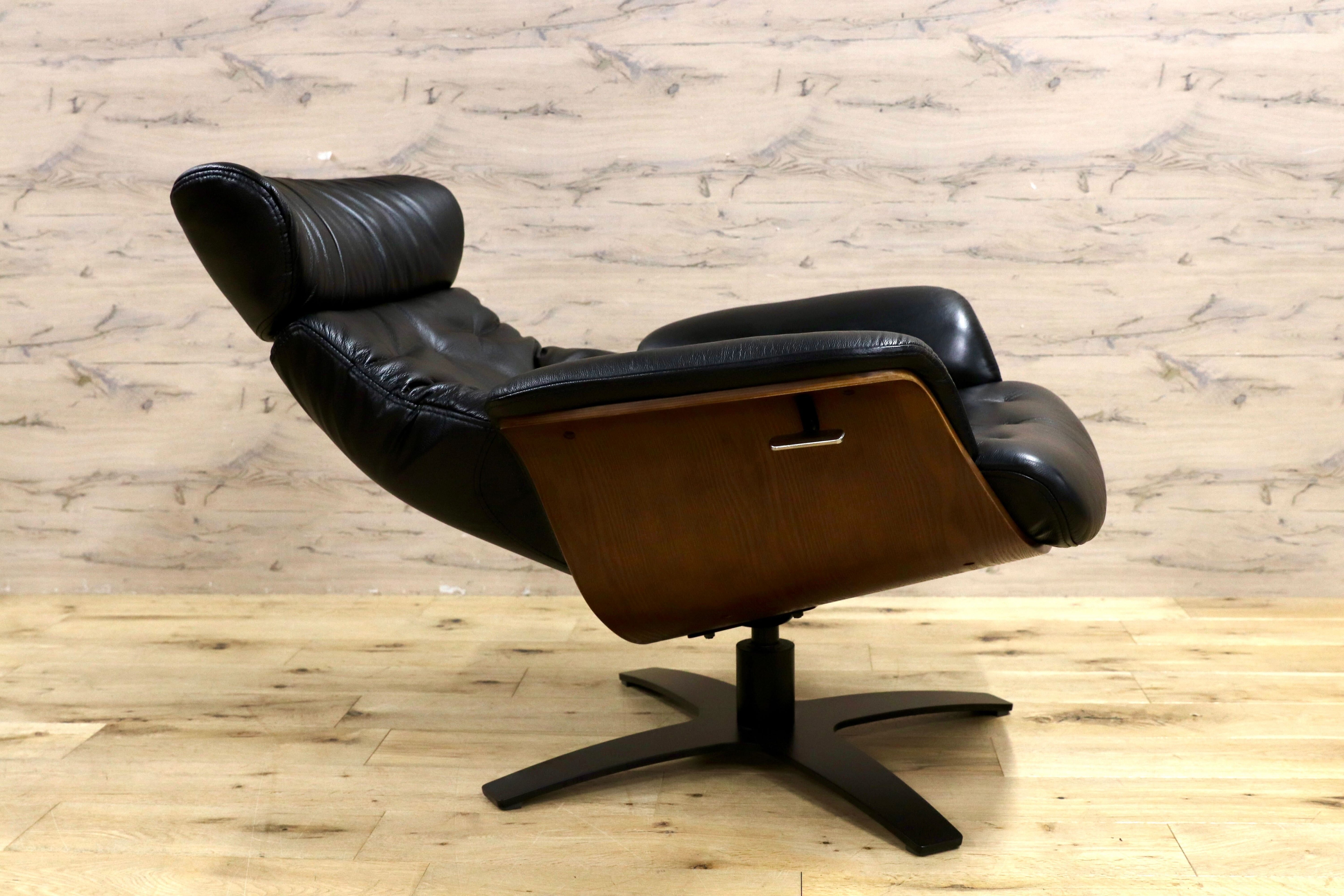 GMIS331○ニトリ / NITORI Nマーシャル 黒 本革 リクライニングチェア パーソナルチェア シングルソファ ラウンジチェア 定価10.9万