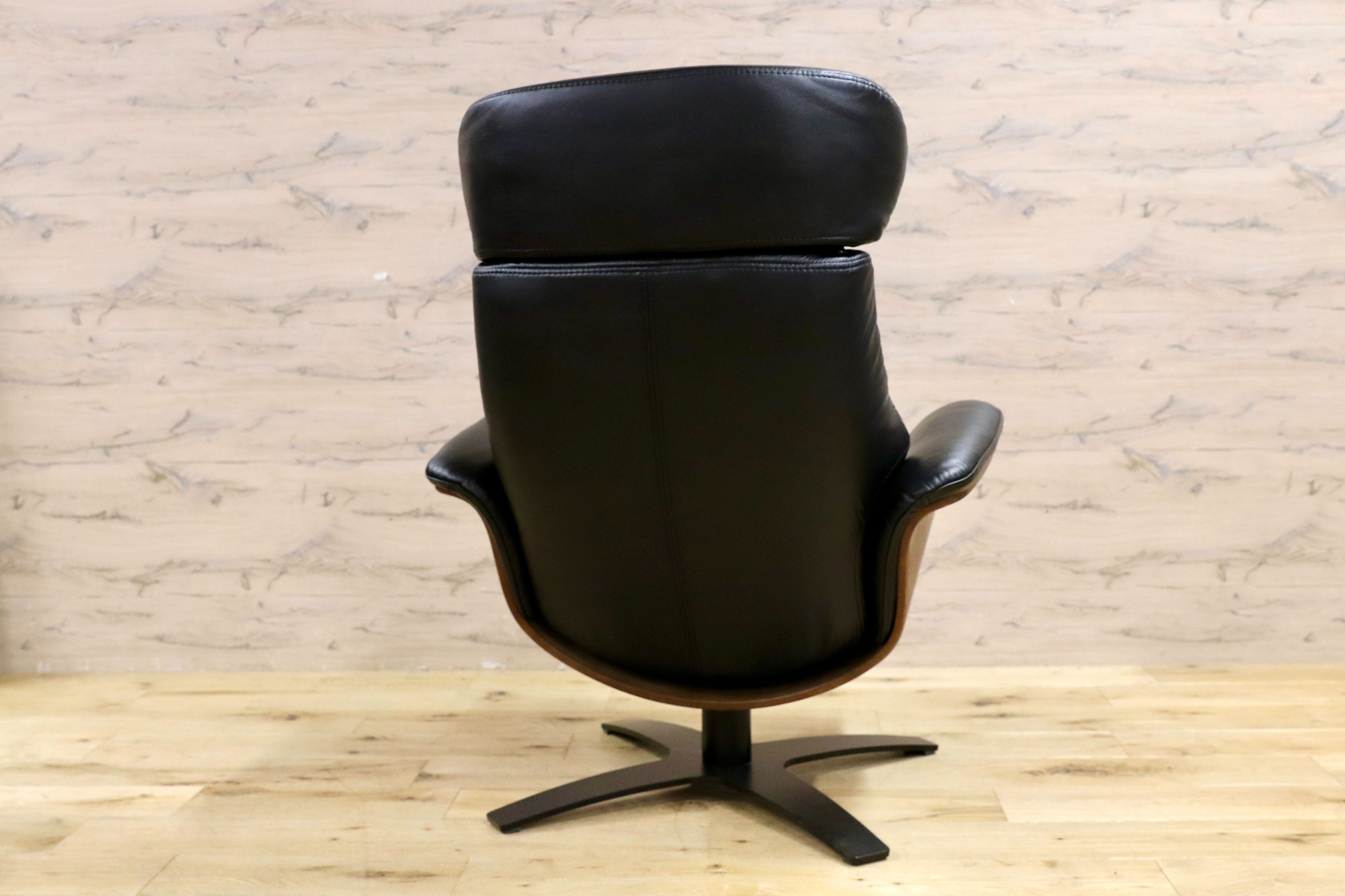 GMIS331○ニトリ / NITORI Nマーシャル 黒 本革 リクライニングチェア パーソナルチェア シングルソファ ラウンジチェア 定価10.9万