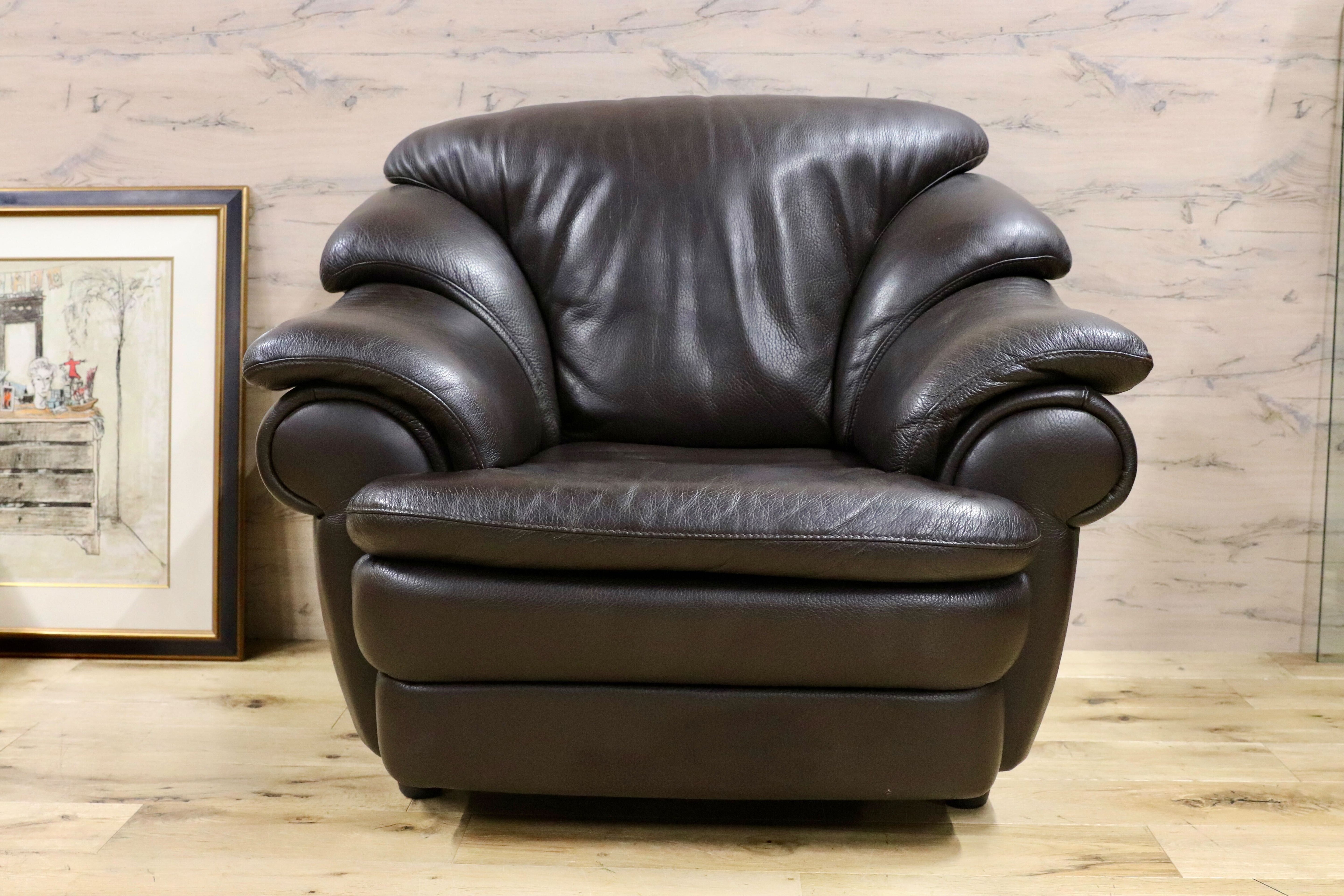 GMHF13A○IDC大塚家具 L/S Comfort-04 1人掛けソファ シングルソファ ラウンジチェア 総本革 ダークブラウン 約14万