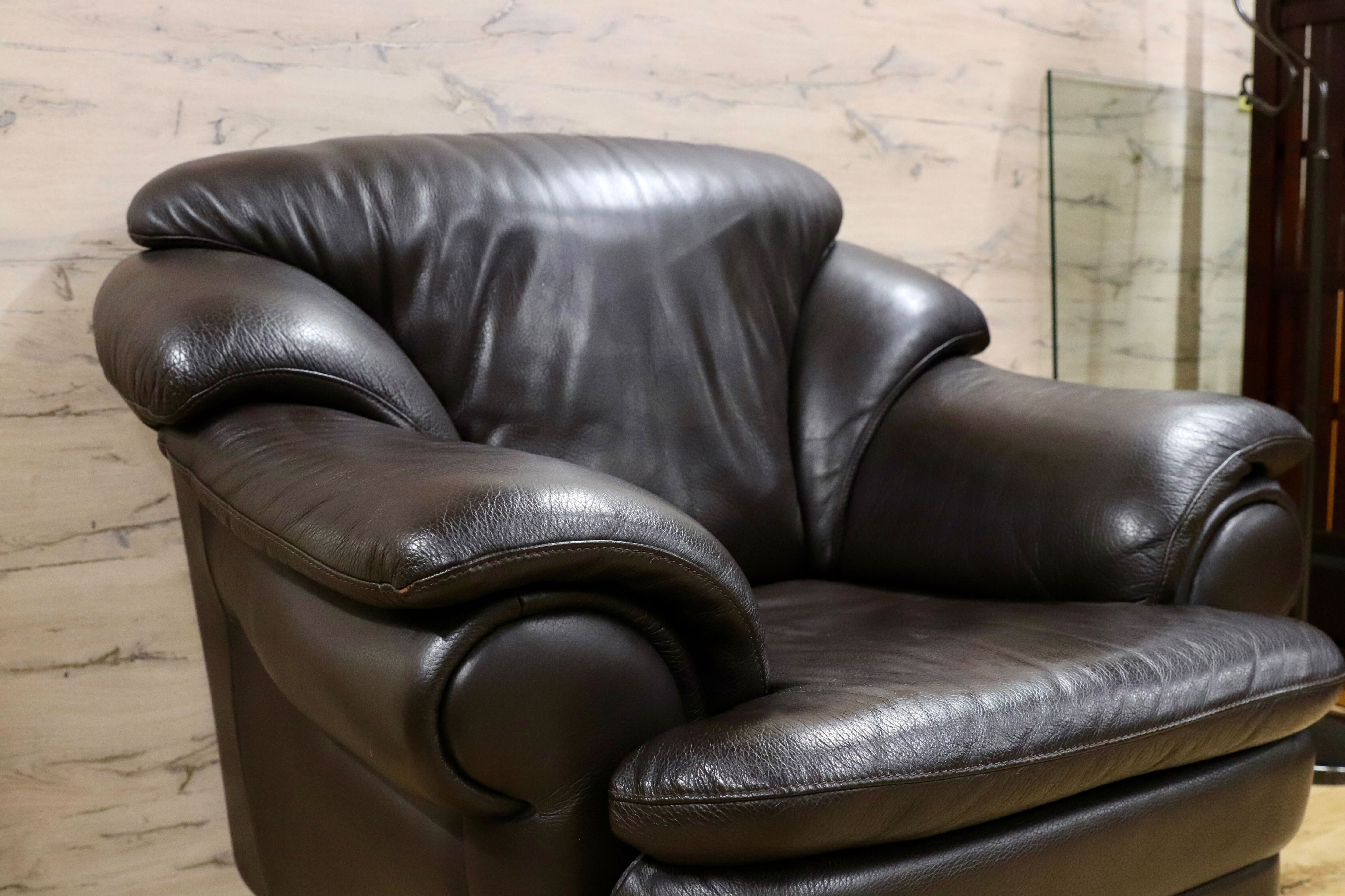 GMHF13A○IDC大塚家具 L/S Comfort-04 1人掛けソファ シングルソファ ラウンジチェア 総本革 ダークブラウン 約14万