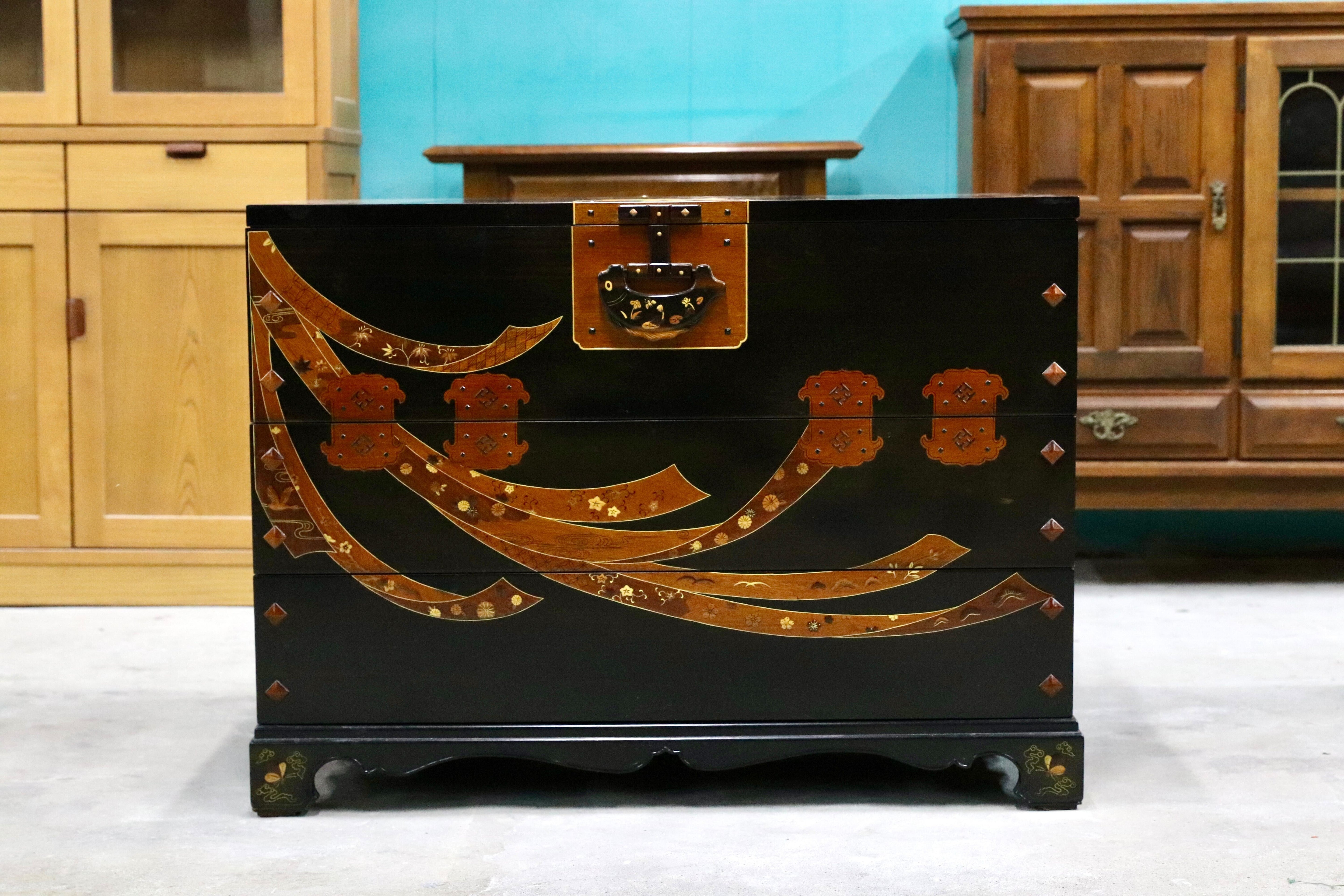 GMIH71○寄木 木象嵌 緻密埋木 唐木家具 チェスト サイドボード 箪笥 和家具 座敷 和室 花梨 黒檀 紫檀 花梨 整理箪笥 アンティーク