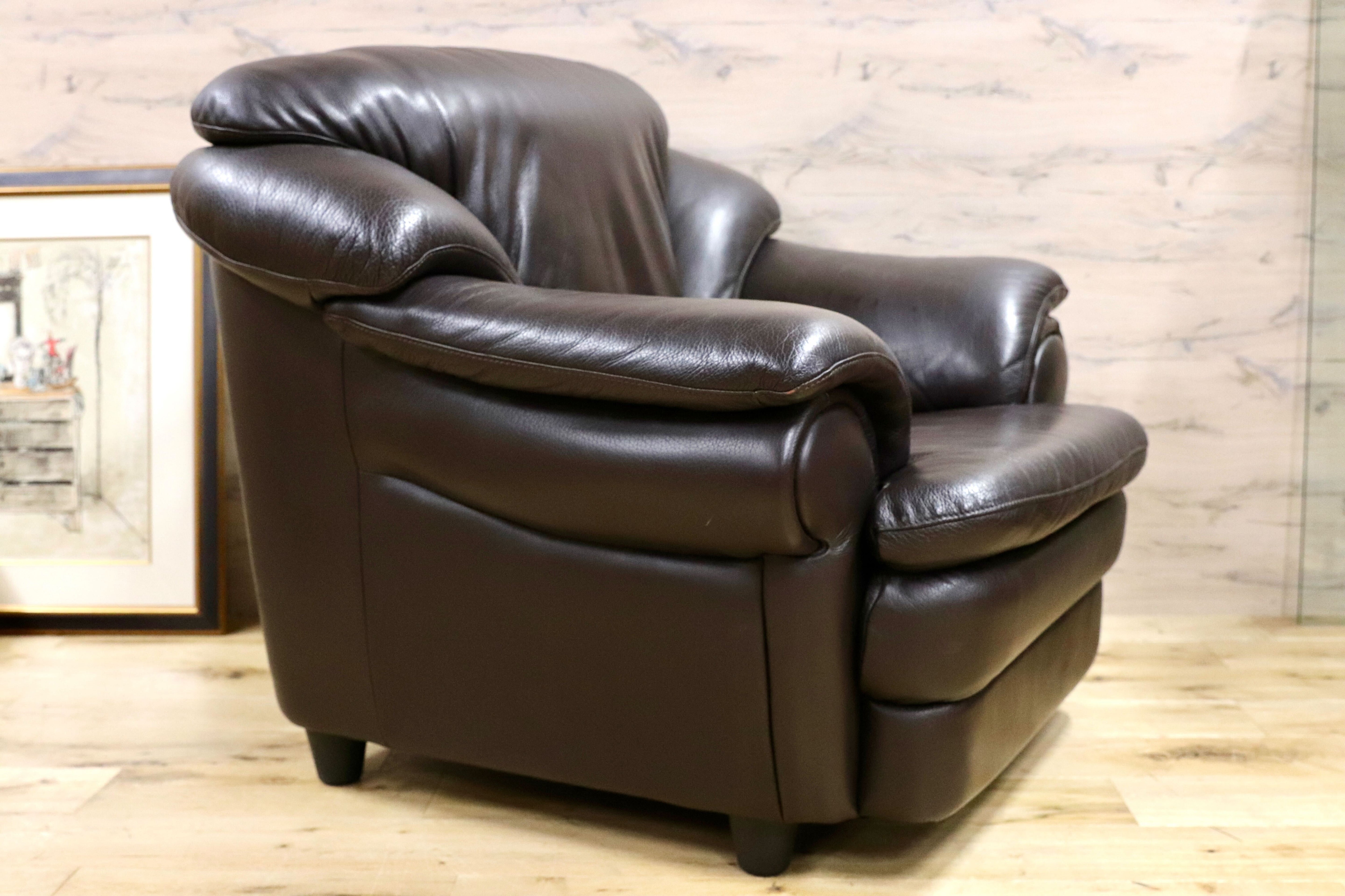 GMHF13A○IDC大塚家具 L/S Comfort-04 1人掛けソファ シングルソファ ラウンジチェア 総本革 ダークブラウン 約14万