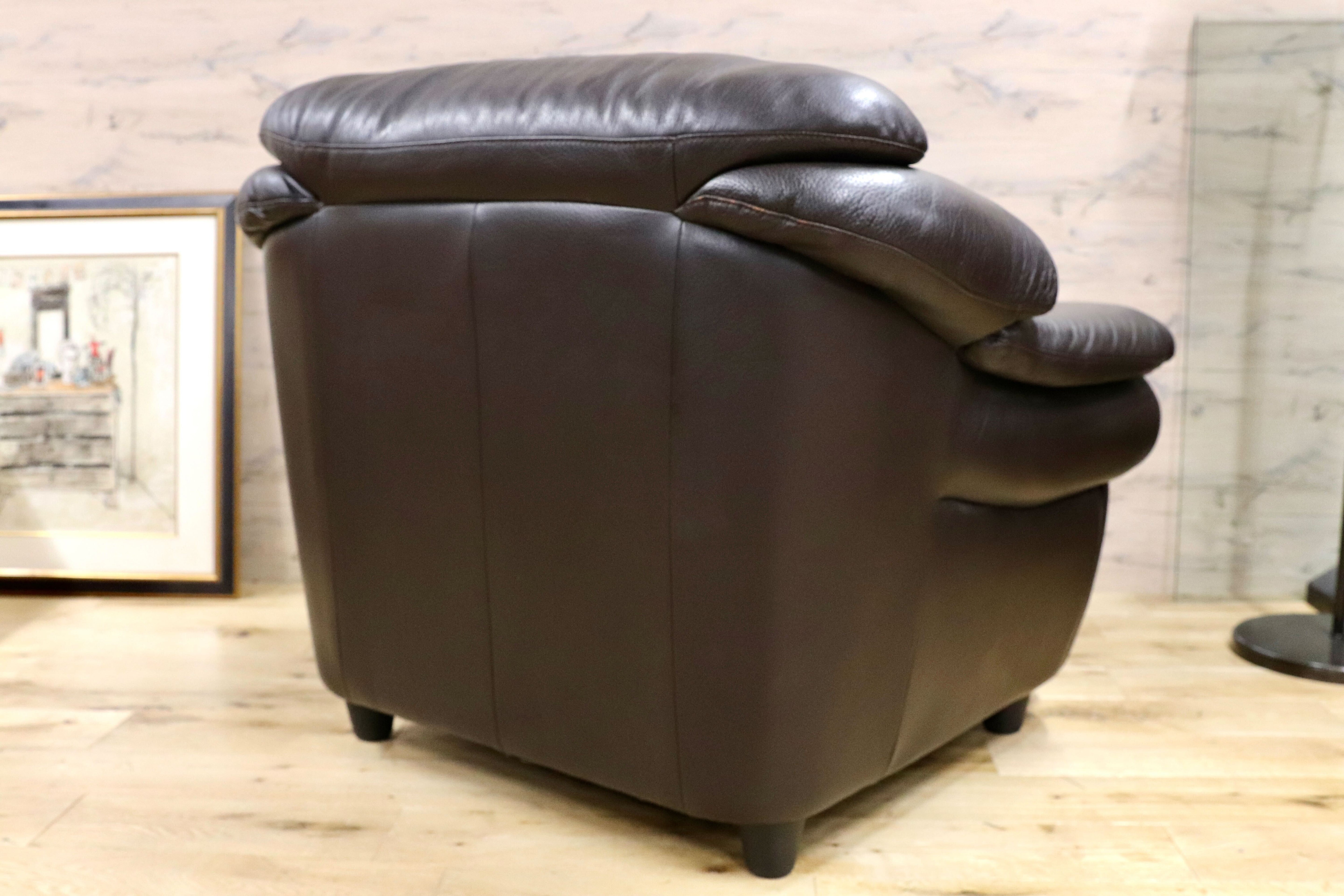 GMHF13A○IDC大塚家具 L/S Comfort-04 1人掛けソファ シングルソファ ラウンジチェア 総本革 ダークブラウン 約14万