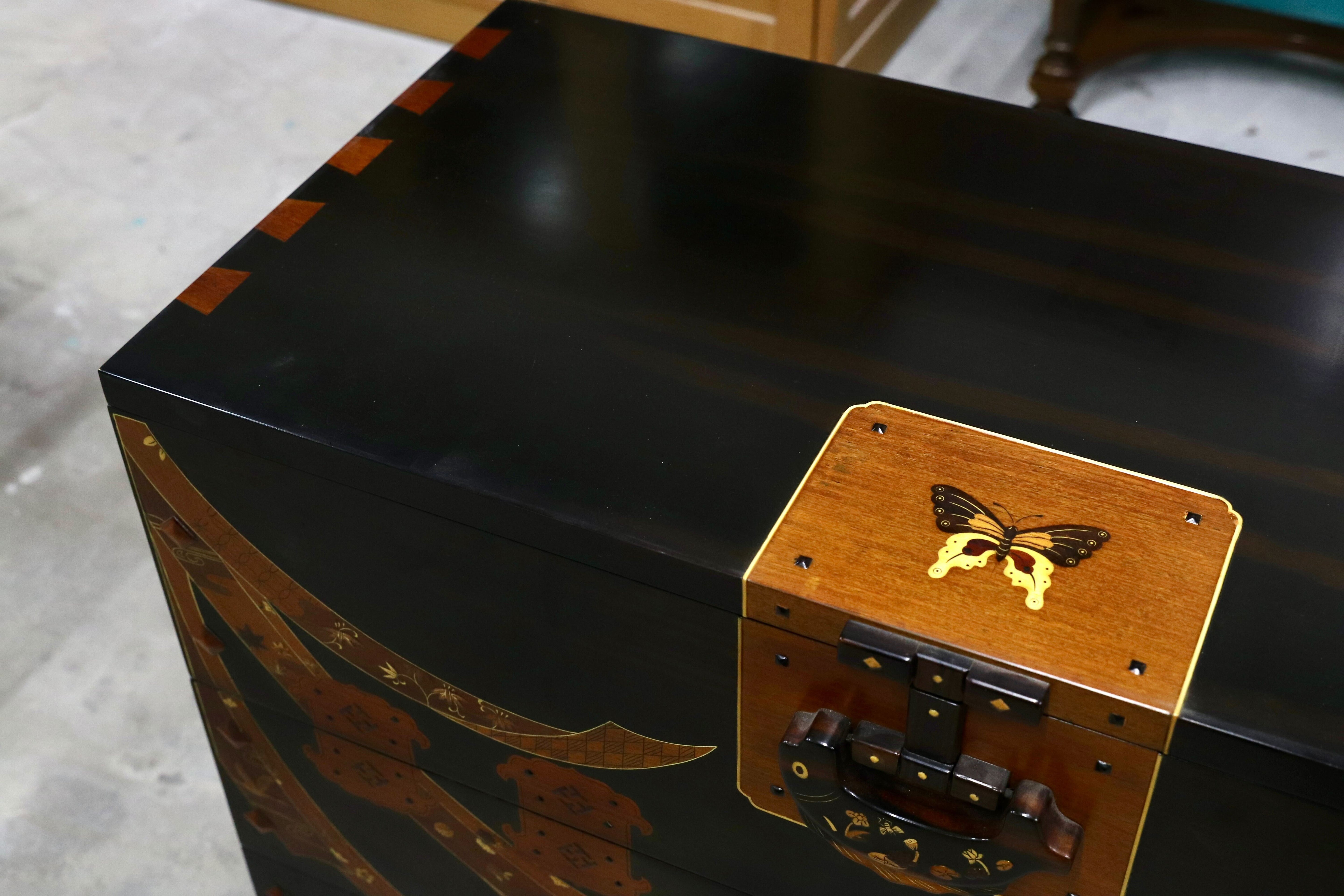 GMIH71○寄木 木象嵌 緻密埋木 唐木家具 チェスト サイドボード 箪笥 和家具 座敷 和室 花梨 黒檀 紫檀 花梨 整理箪笥 アンティーク