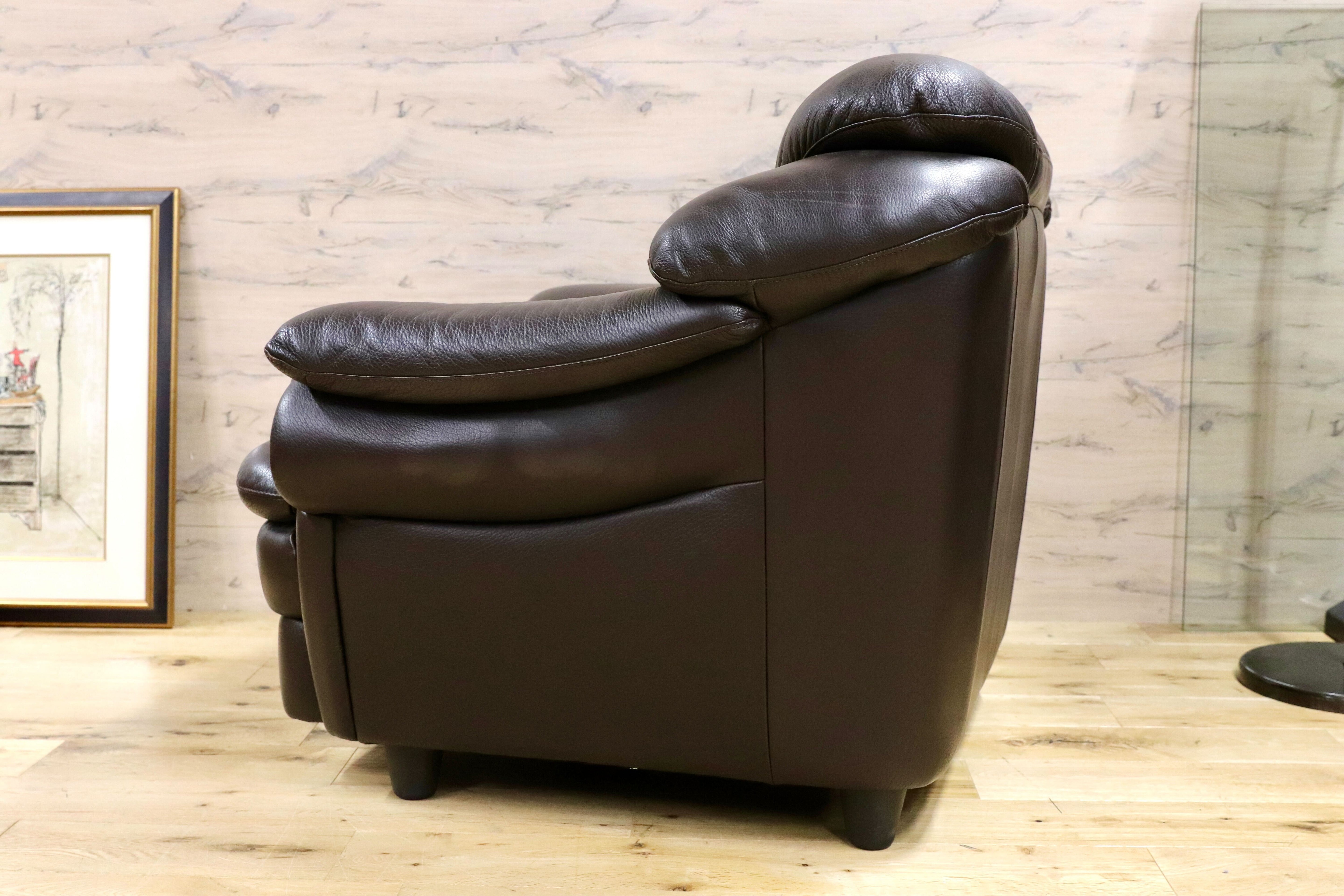 GMHF13A○IDC大塚家具 L/S Comfort-04 1人掛けソファ シングルソファ ラウンジチェア 総本革 ダークブラウン 約14万