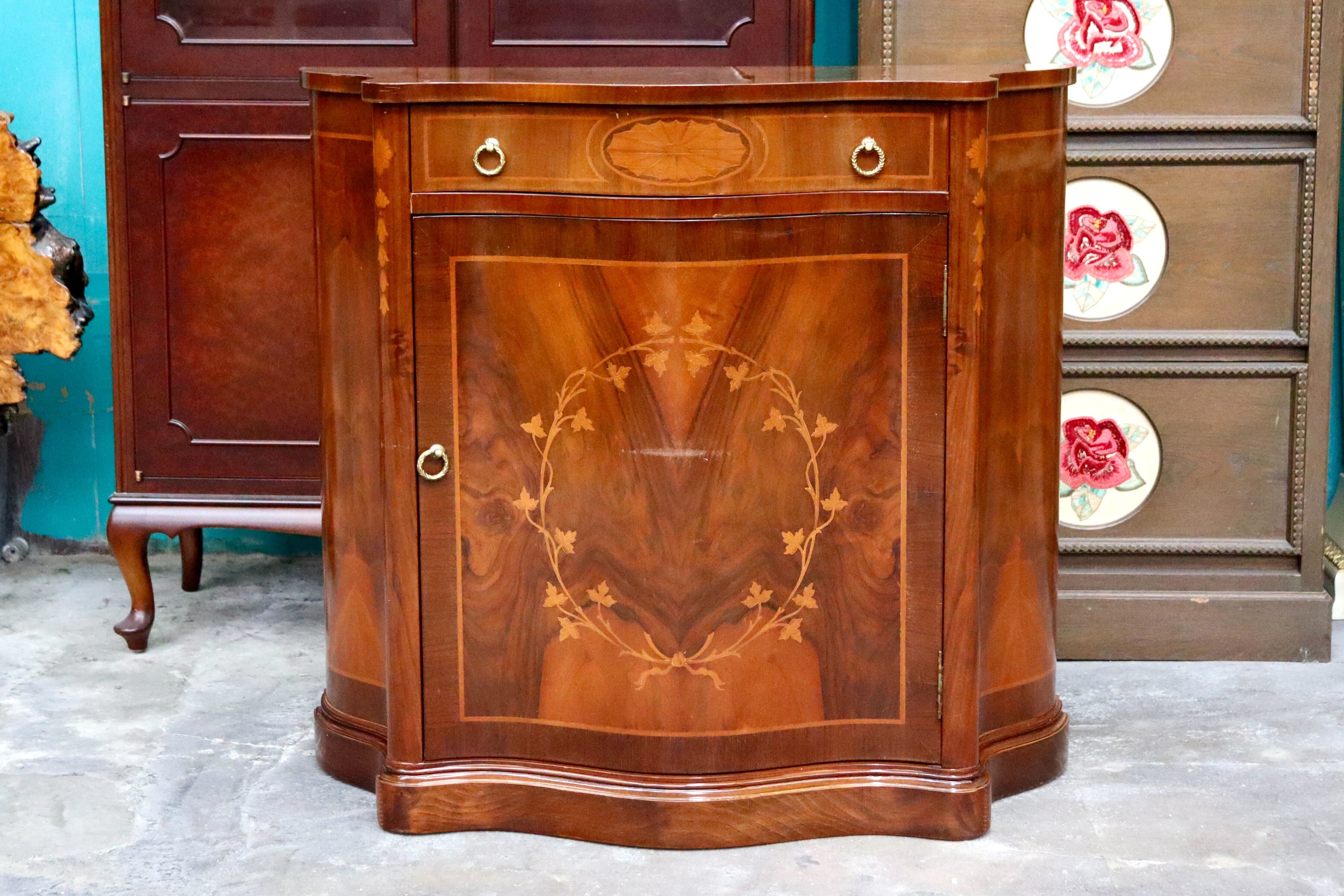 GMIH432A○イタリア製 キャビネット サイドボード コンソール 電話台 収納棚 象嵌細工 アンティーク エレガント