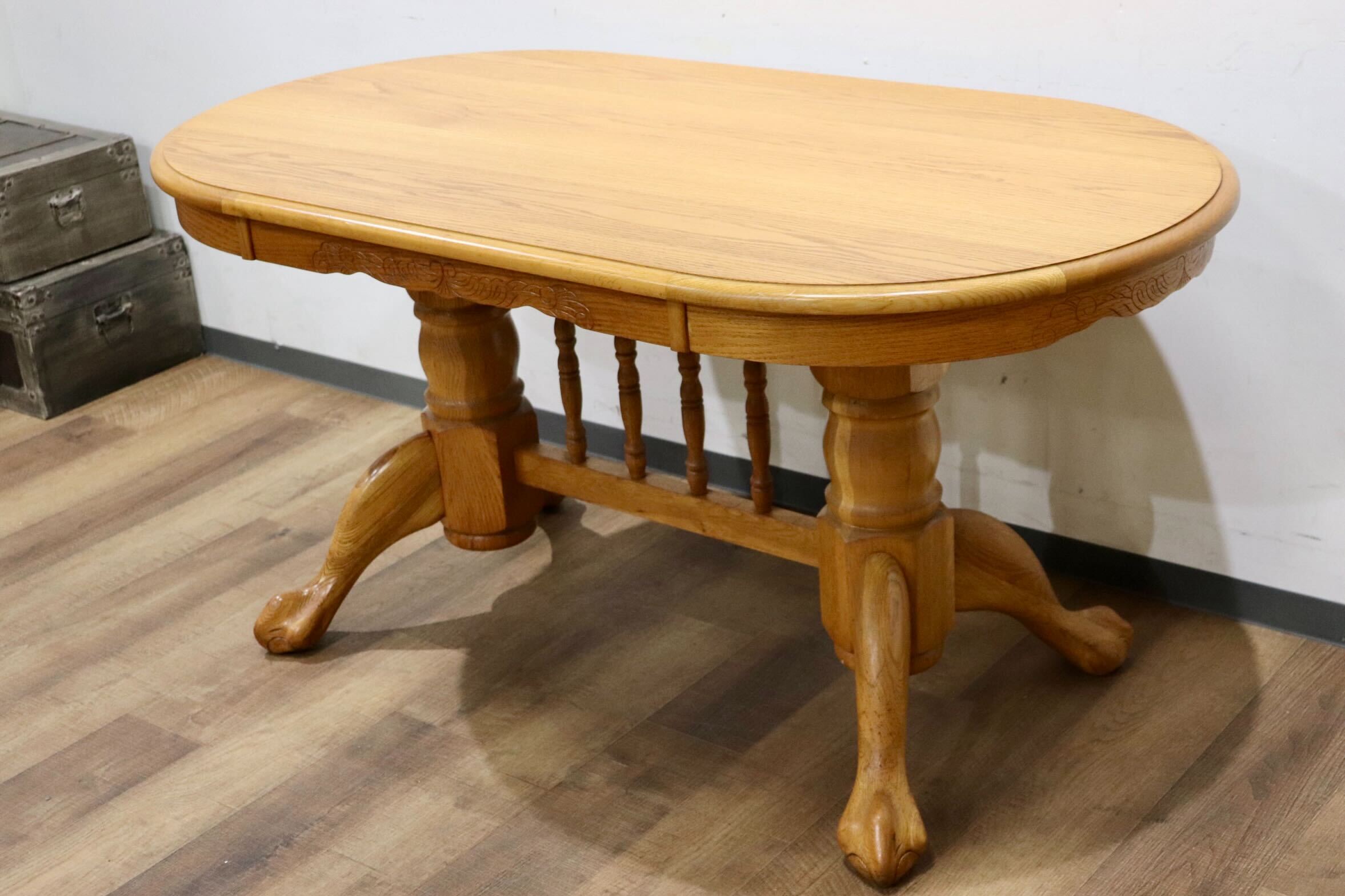 GMHH344○Shin Lee / シンリー ダイニングテーブル 食卓テーブル 作業台 オーバル オーク材 彫刻 カントリー アンティーク IDC大塚家具