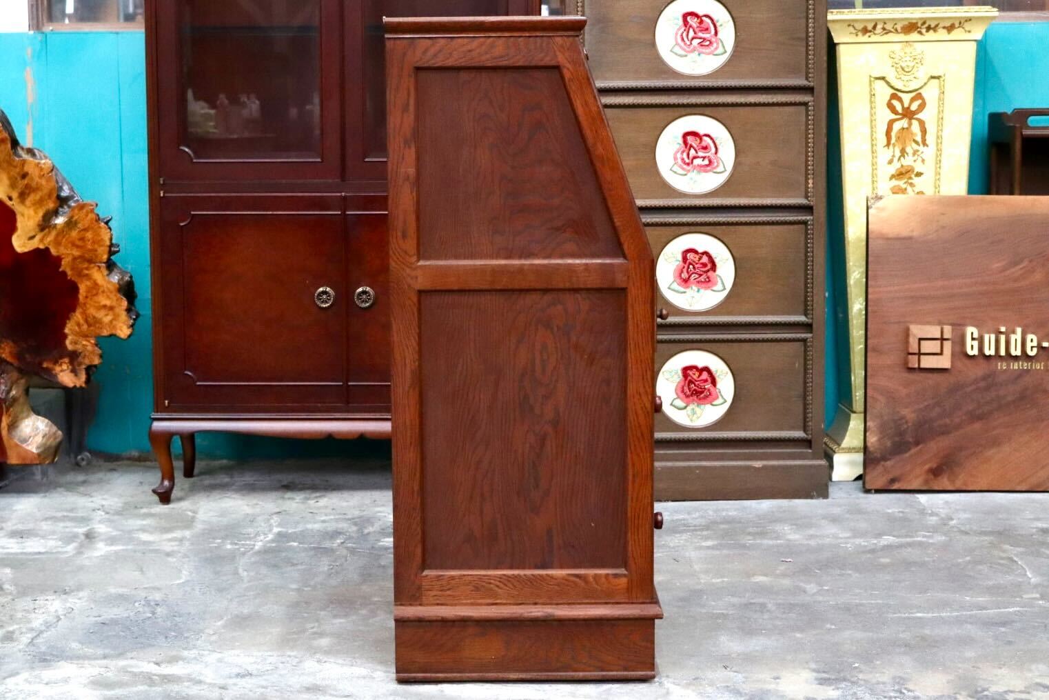 GMIK912○ライティングビューロー デスク 勉強机 学習机 キャビネット 引き出し オーク材 クラシック レトロ ヴィンテージ