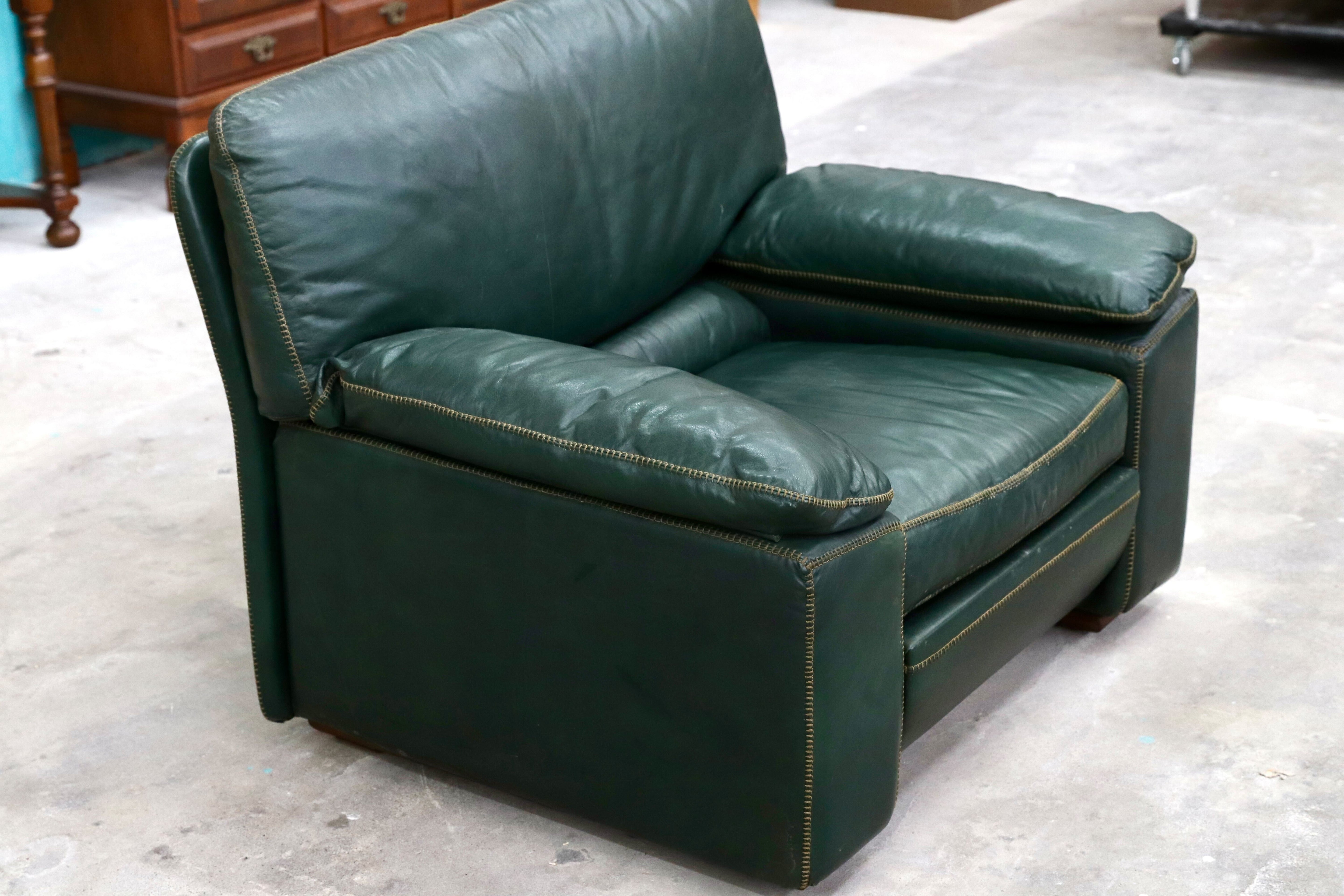 GMIS95B○VARO.S.A. VALENTI / バロッサバレンティ スペイン最高峰 シングルソファ 本革 ダークグリーン 定価約68万 ヴィンテージ