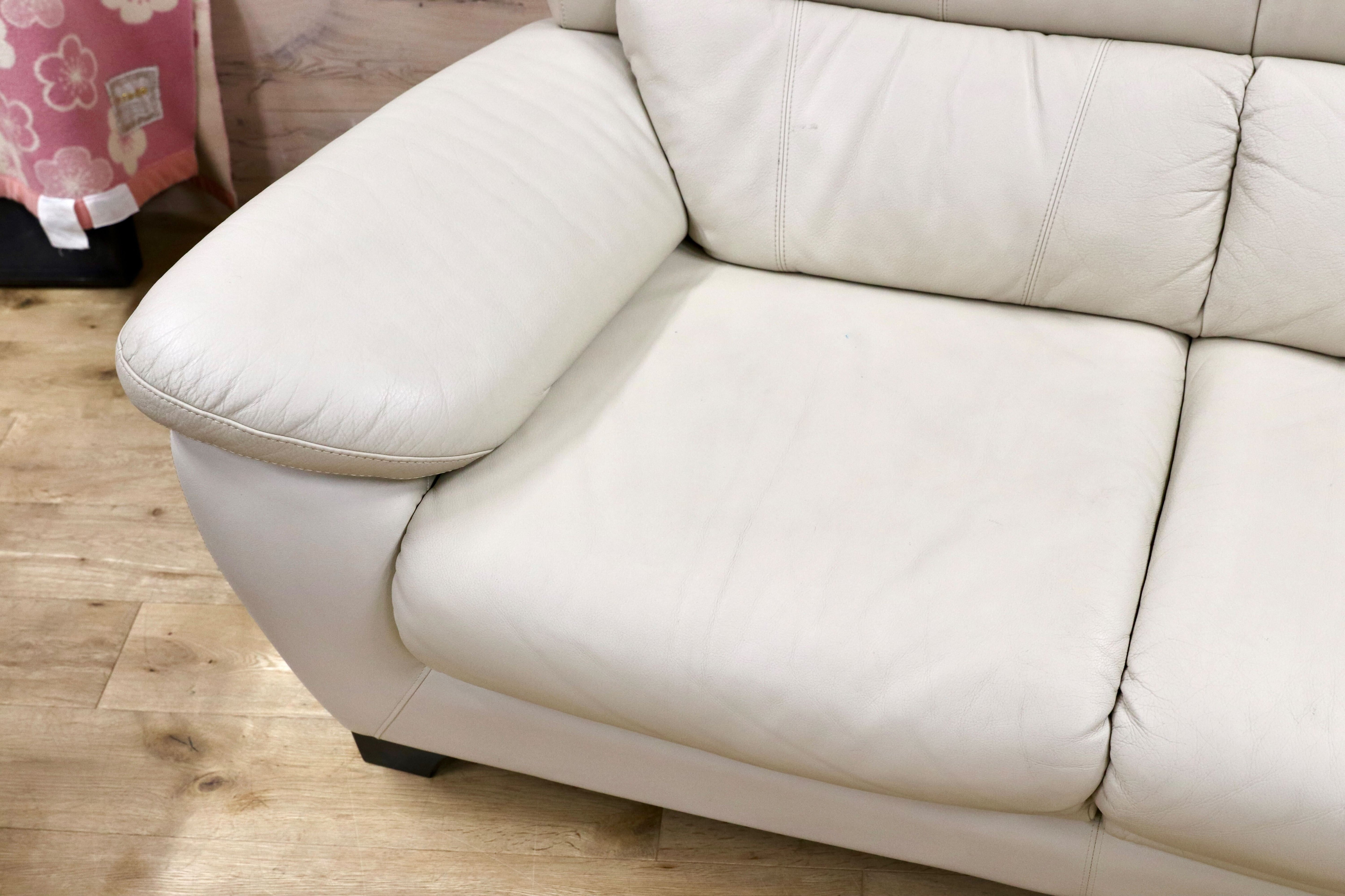 GMIH293○karimoku / カリモク 3人掛けソファ トリプルソファ 長椅子 本革 オフホワイト 国産家具 レザー ZT6503 定価約42万