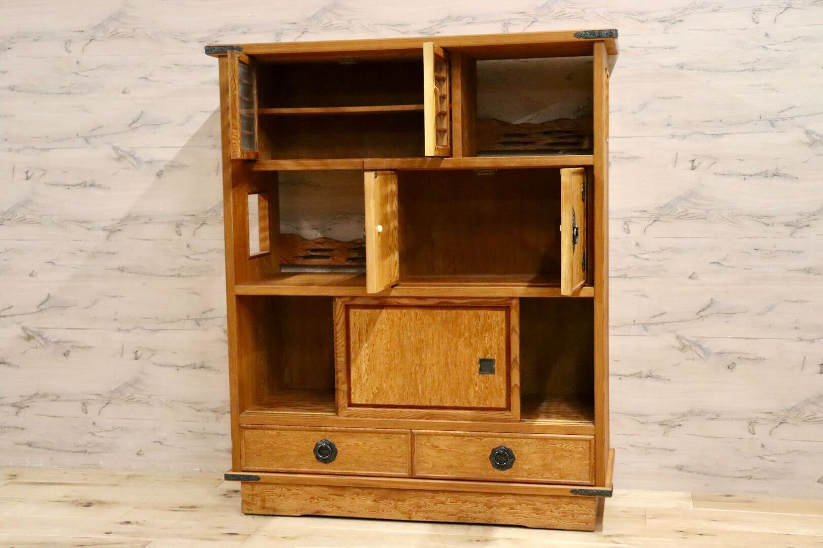 GMIH331○世界遺産屋久杉 茶棚 飾り棚 キャビネット 茶箪笥 サイドボード 和家具 和モダン 古民家 高級家具 美品