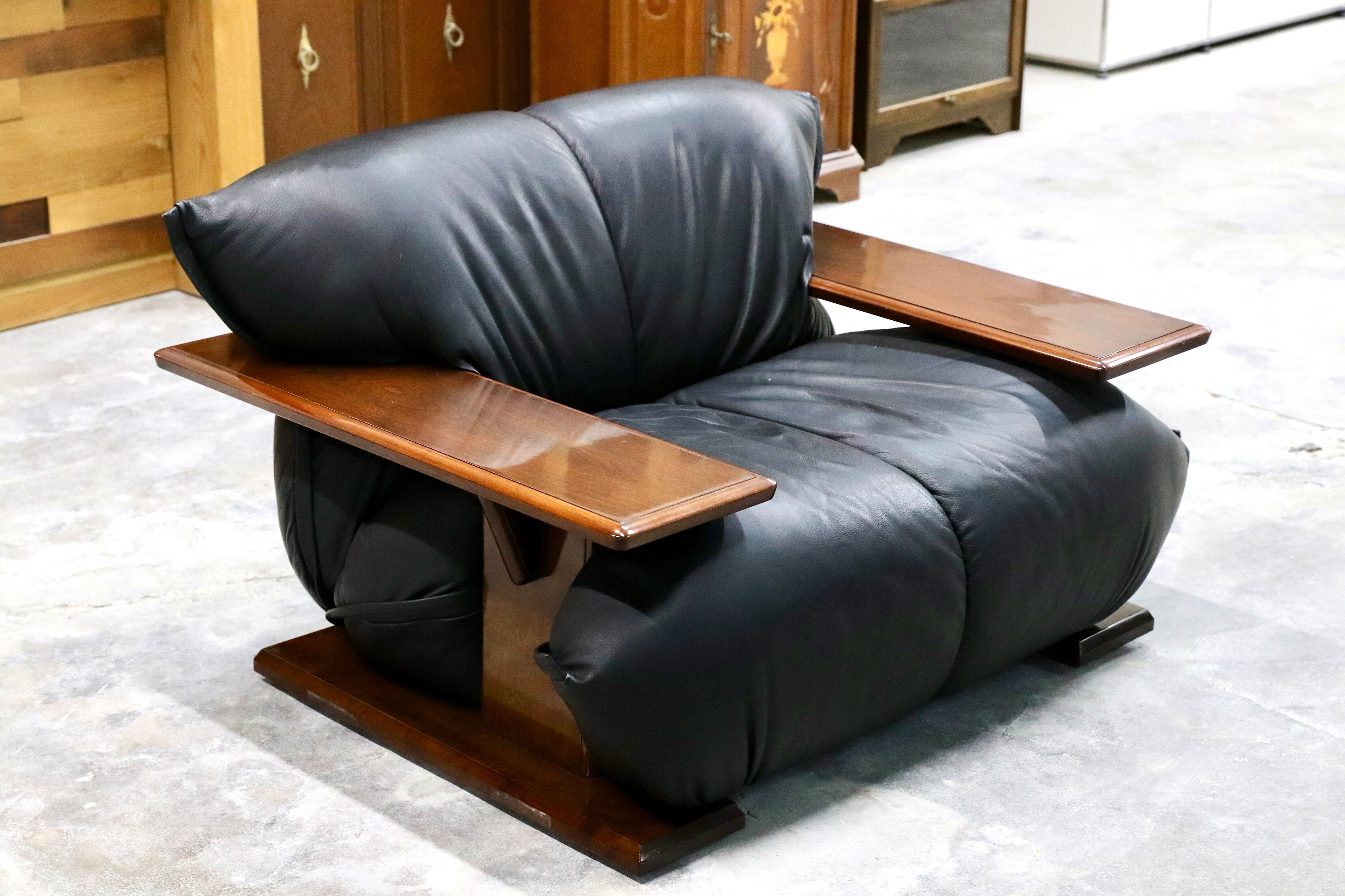 GMHF72○MORISHIGE / モリシゲ Gアーク 1人掛けソファ シングルソファ 黒 本革 IDC大塚家具 定価約32万