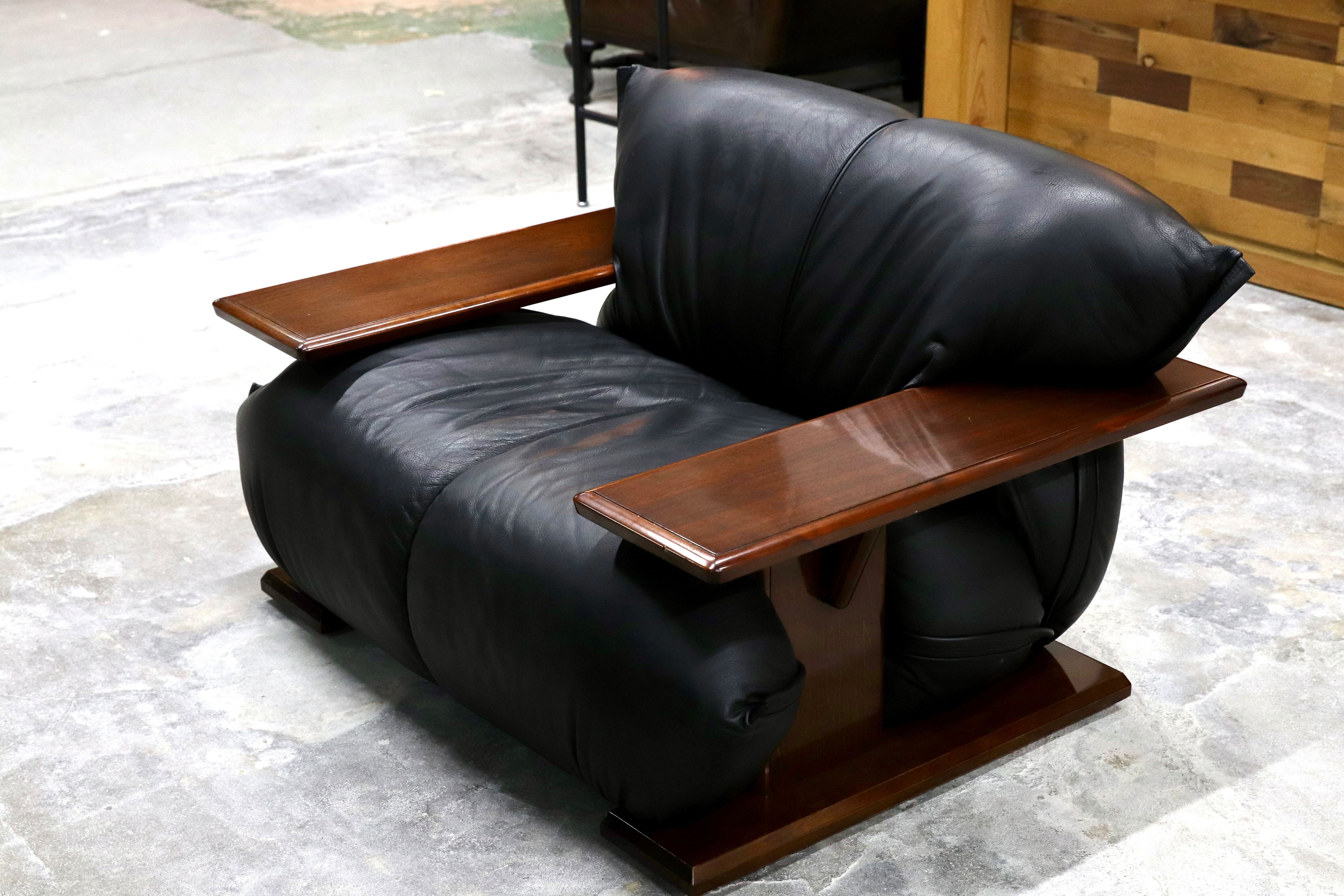 GMHF72○MORISHIGE / モリシゲ Gアーク 1人掛けソファ シングルソファ 黒 本革 IDC大塚家具 定価約32万