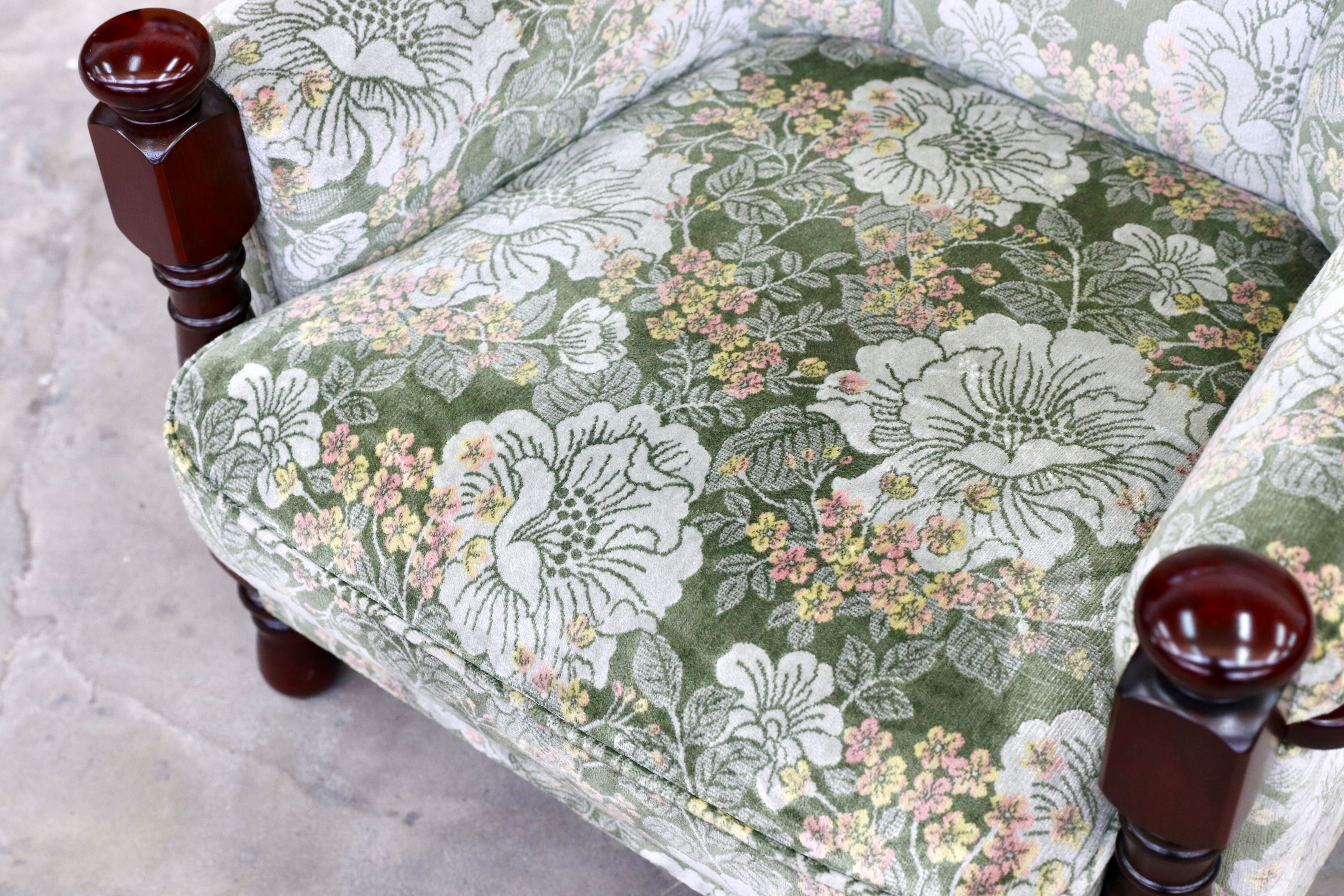 GMIH53○karimoku / カリモク コロニアル 1人掛けソファ シングルソファ ラウンジチェア 国産家具 ファブリック 花柄 定価約10.4万