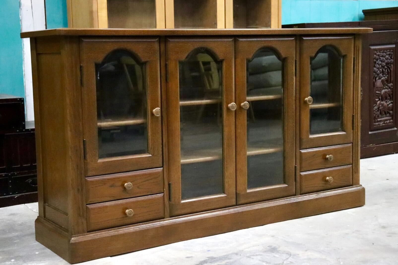 GMIS343○山室家具 ESPOIR エスポアール サイドボード リビングボード キャビネット 旭川家具 楢材 カントリー 飾り棚