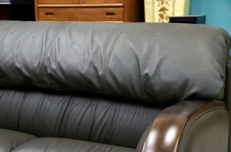 GMIK495○maruni / マルニ 3人掛けソファ トリプルソファ 長椅子 本革 深緑 応接 モダン 国産家具