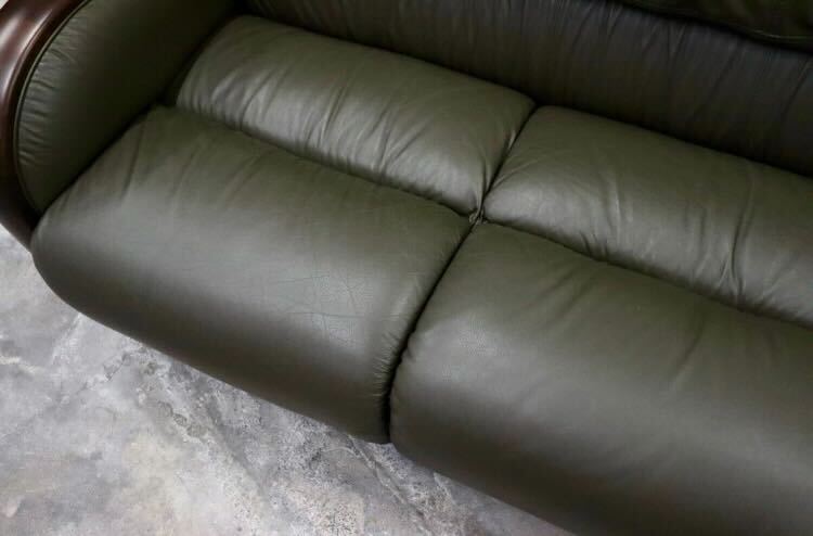 GMIK495○maruni / マルニ 3人掛けソファ トリプルソファ 長椅子 本革 深緑 応接 モダン 国産家具