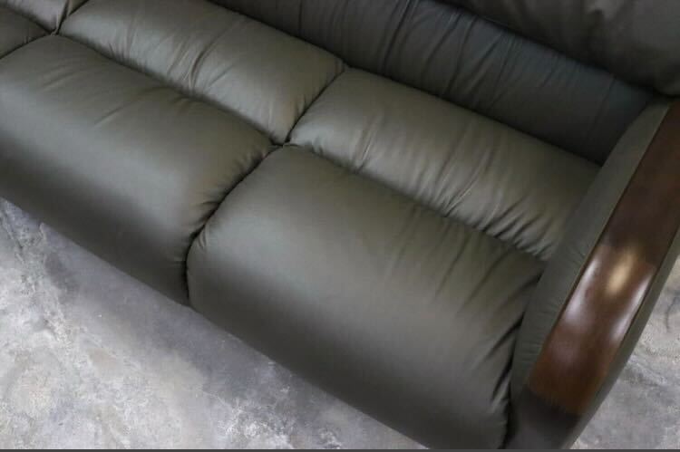 GMIK495○maruni / マルニ 3人掛けソファ トリプルソファ 長椅子 本革 深緑 応接 モダン 国産家具