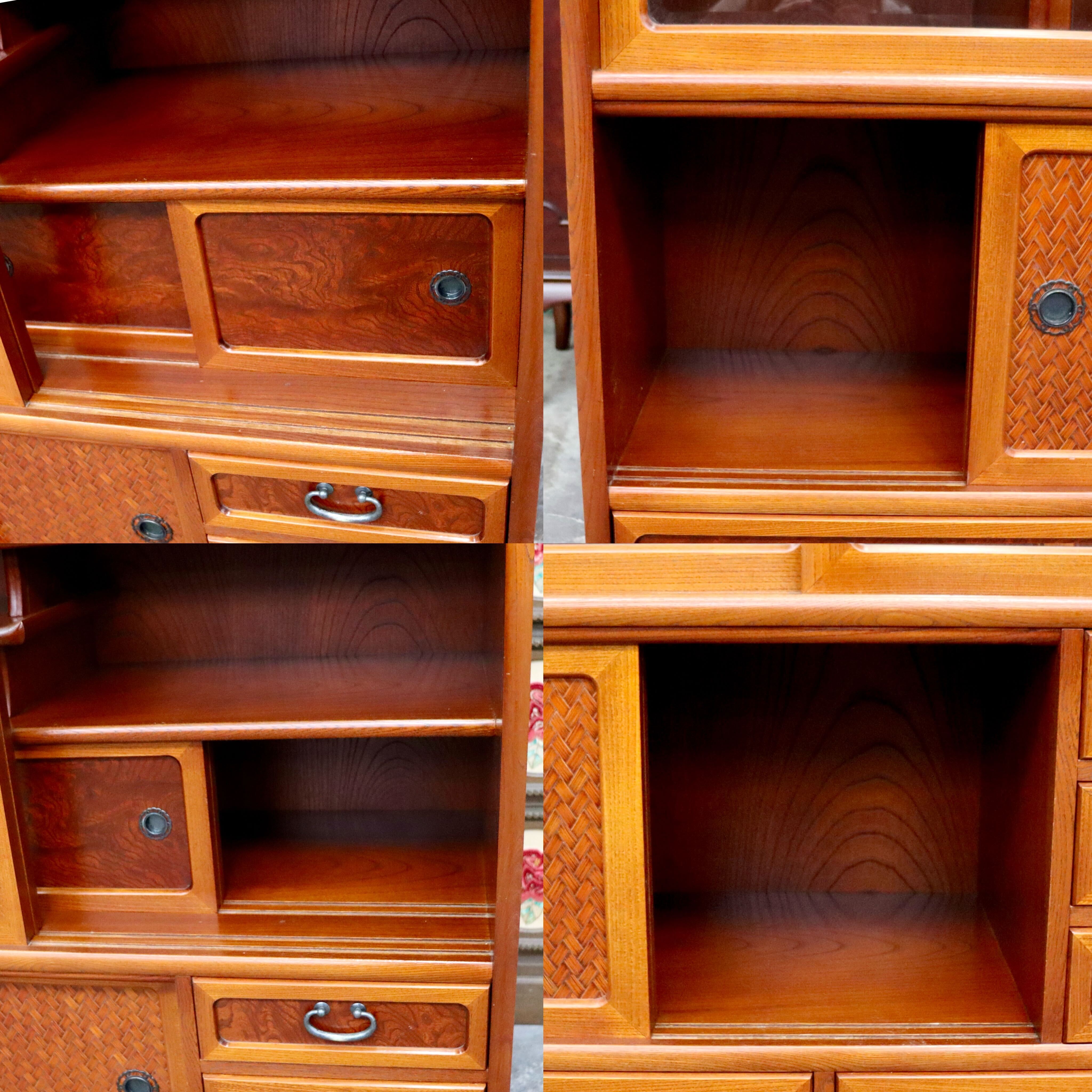 GMIH426○民芸家具 サイドボード 飾り棚 茶箪笥 和家具 茶棚 食器棚 収納 引き出し 無垢材 昭和 レトロ アンティーク