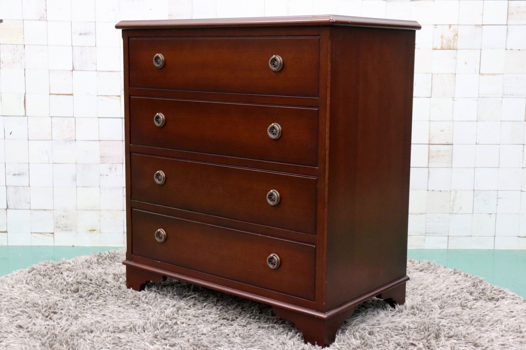GMFT330○メープル不二屋 神戸家具 洋家具 4段チェスト 洋服タンス 整理箪笥 マホガニー材 レトロ クラシック ヨーロピアン 定価約27万