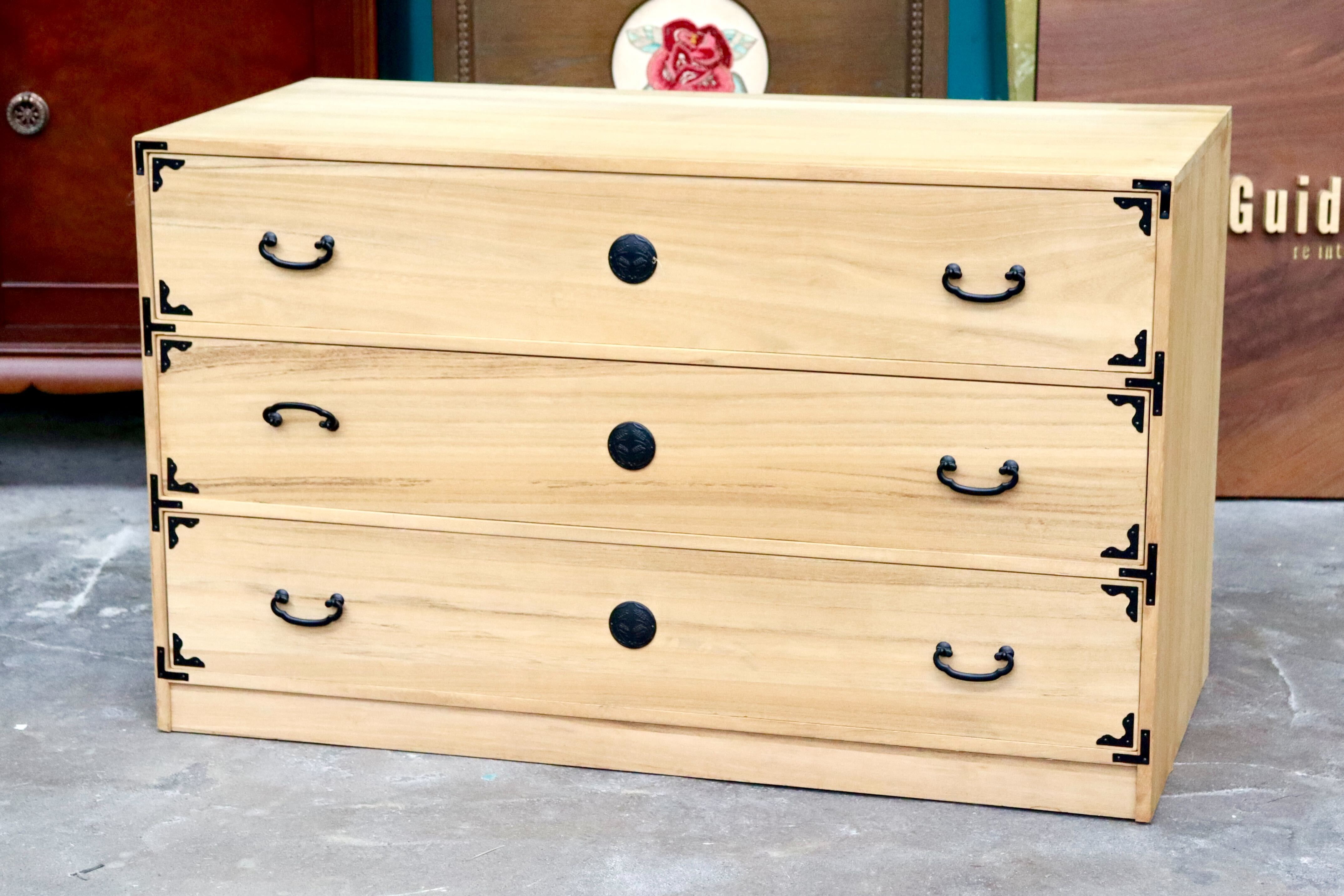 GMIH450D○桐箪笥 チェスト 収納家具 和家具 和箪笥 3段チェスト 衣装箪笥 着物収納 押し入れ 木製 シンプル レトロ