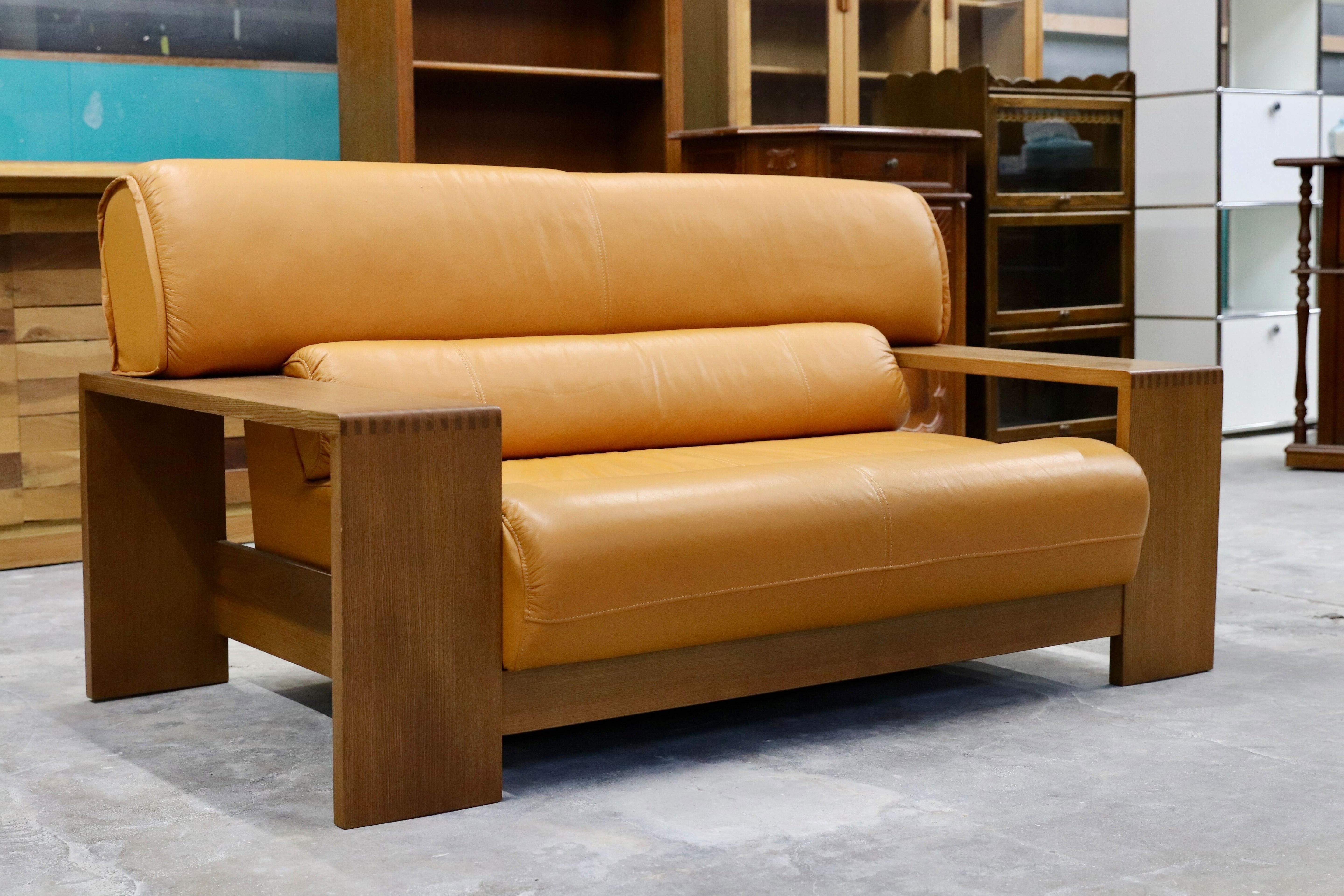 GMHN323○ナガノインテリア / NAGANO INTERIOR 2人掛けソファ ラブソファ 本革 ライトブラウン 2シーター 北欧スタイル