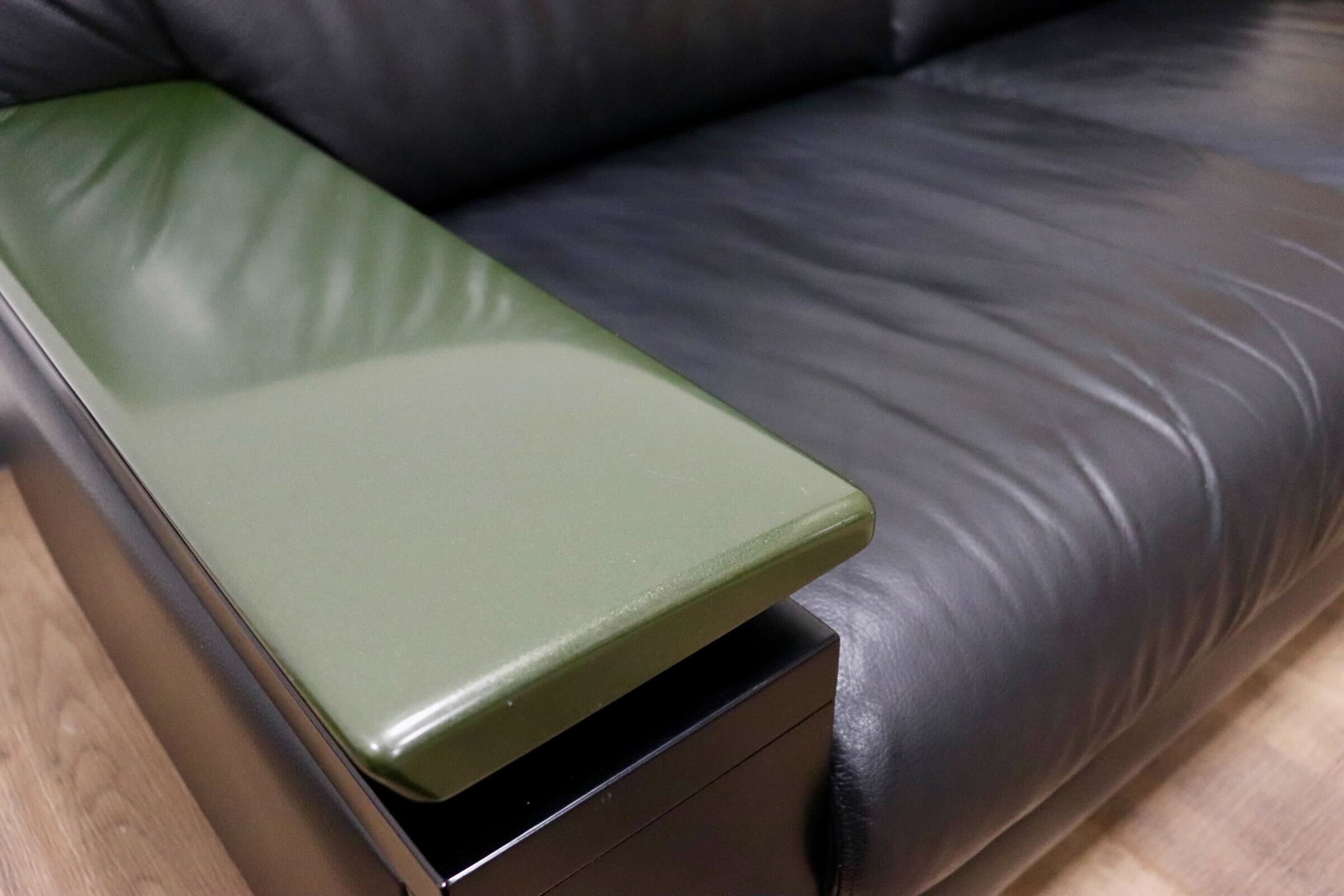 GMHK31○モリシゲ / MORISHIGE GRANT-EX 2人掛けソファ ラブソファ 長椅子 本革 ブラック IDC大塚家具 応接 最高級 大正モダン 定価約44万