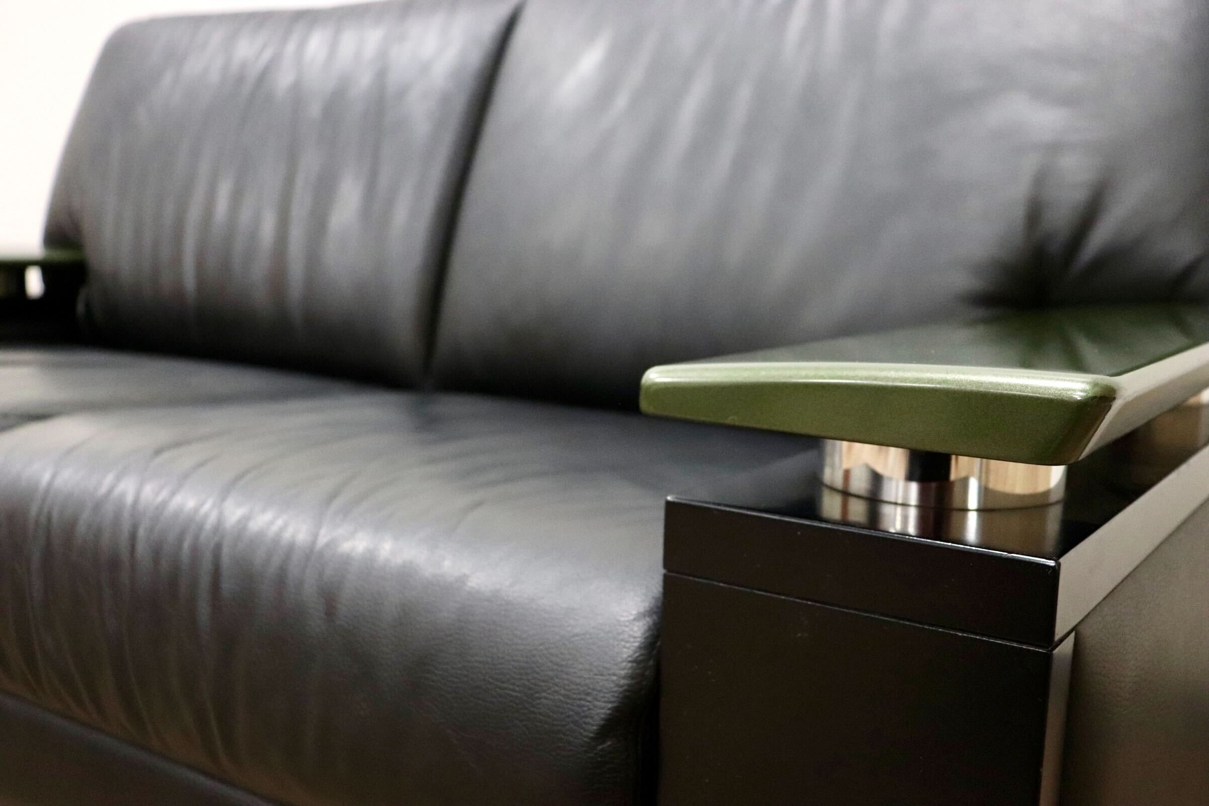 GMHK31○モリシゲ / MORISHIGE GRANT-EX 2人掛けソファ ラブソファ 長椅子 本革 ブラック IDC大塚家具 応接 最高級 大正モダン 定価約44万