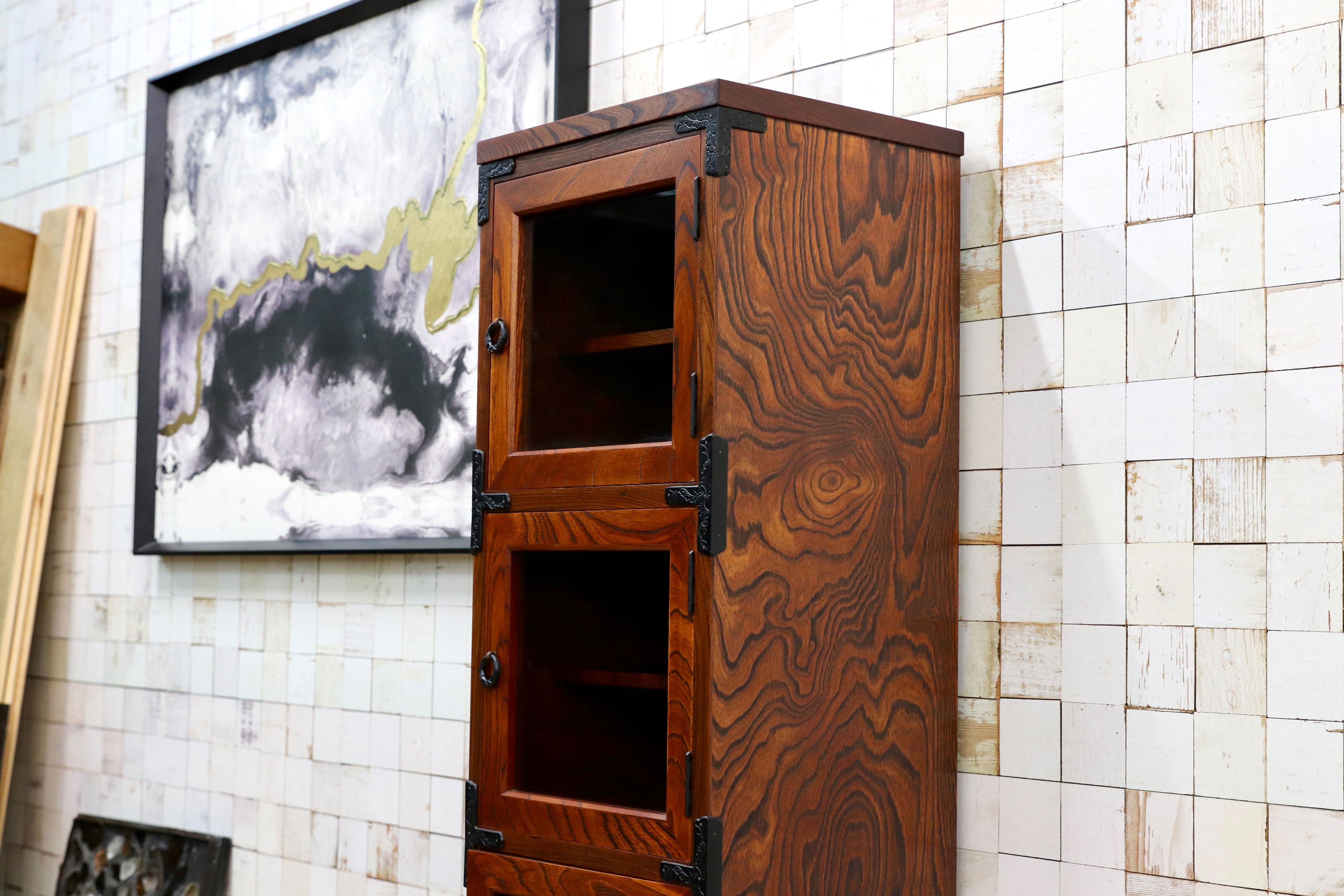 GMIS329○岩谷堂箪笥 スリムハイチェスト 整理箪笥 リビングボード キャビネット 民藝 伝統工芸 和家具 和モダン レトロ アンティーク