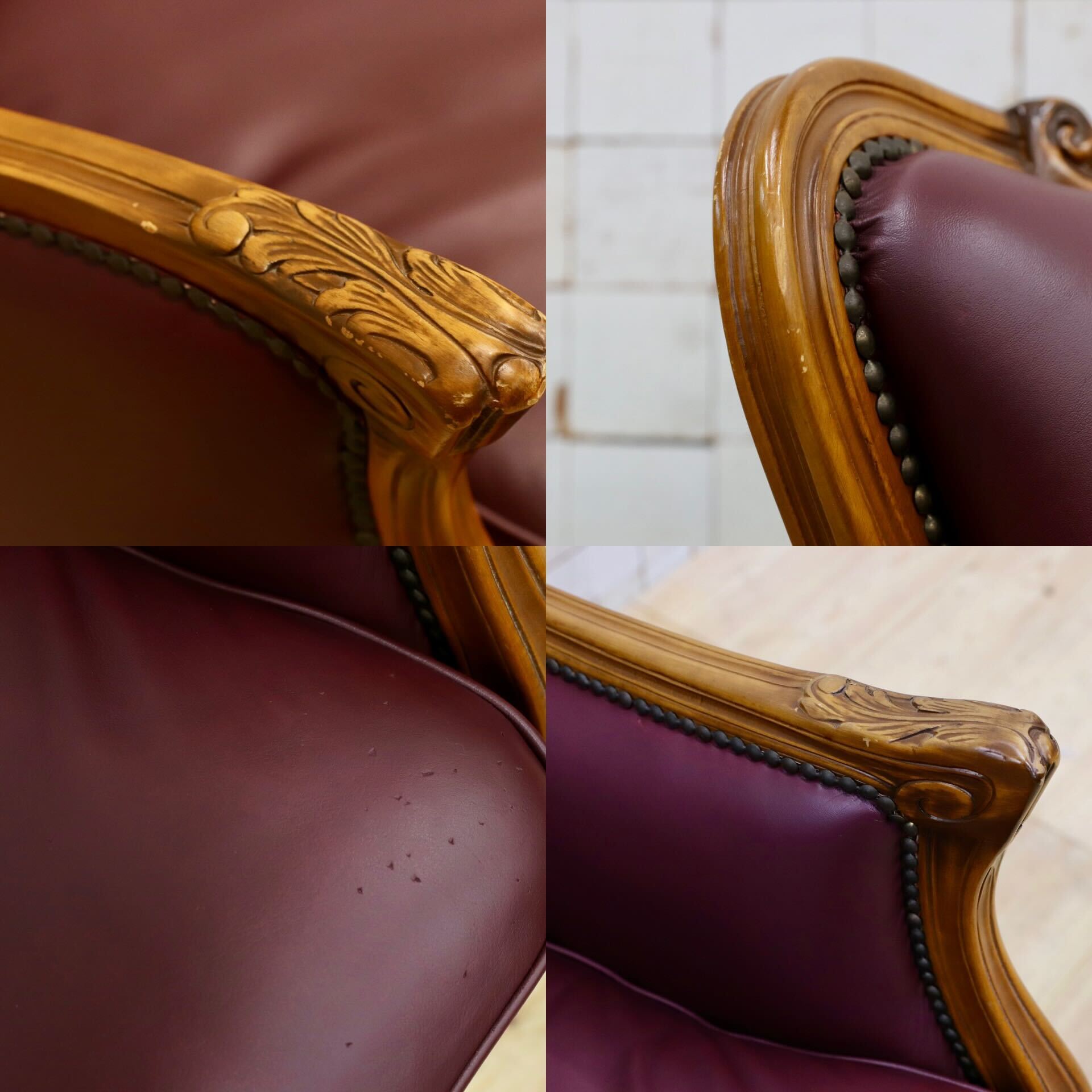 GMHS507○イタリア製 クラシック 3人掛けソファ トリプルソファ 本革 レザー ヴィンテージ 長椅子 応接 チェア 小豆色