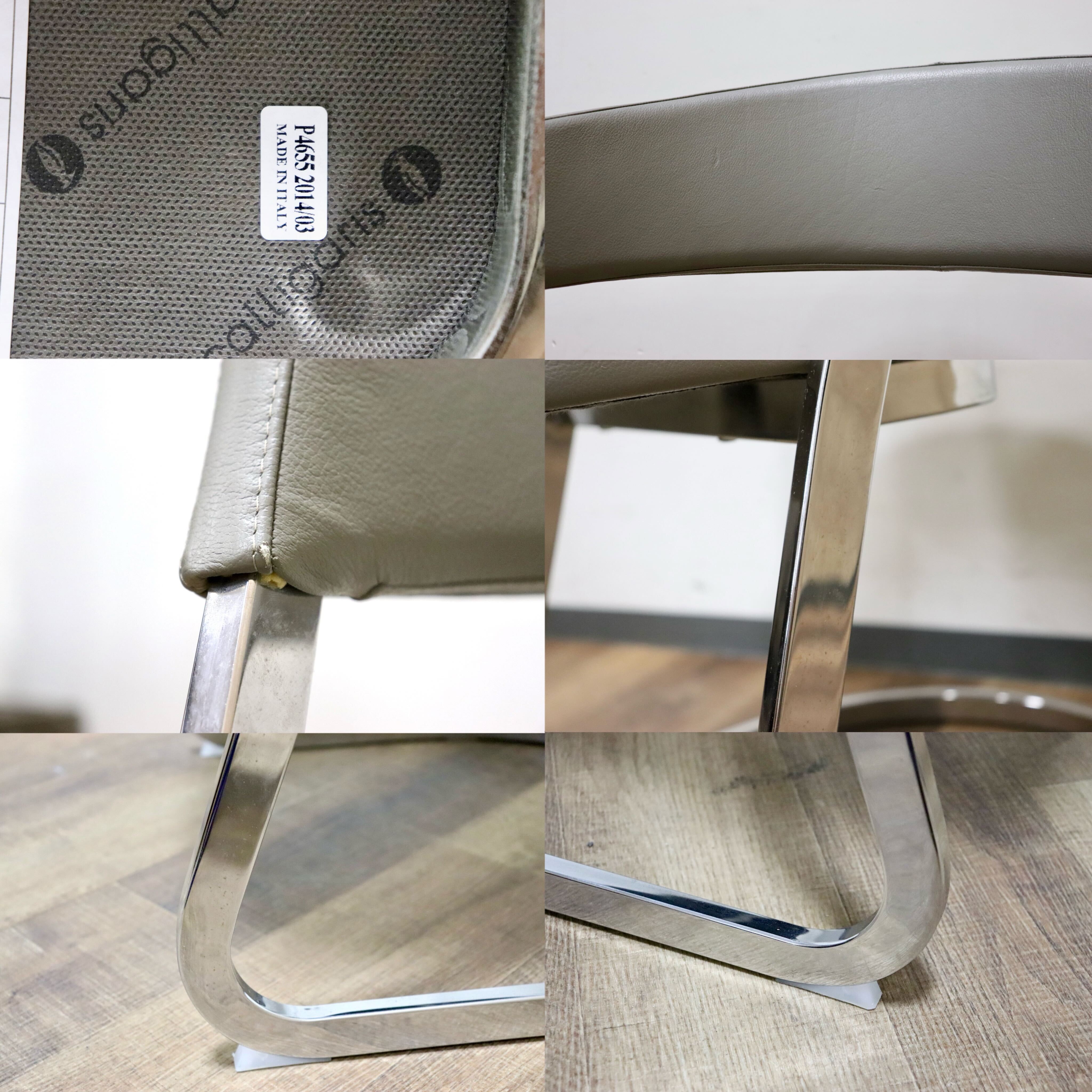 GMHK205A○Calligaris / カリガリス BAY ベイ ダイニングチェア 食卓椅子 サロンチェア 什器 本革 グレー イタリアモダン 定価約6万