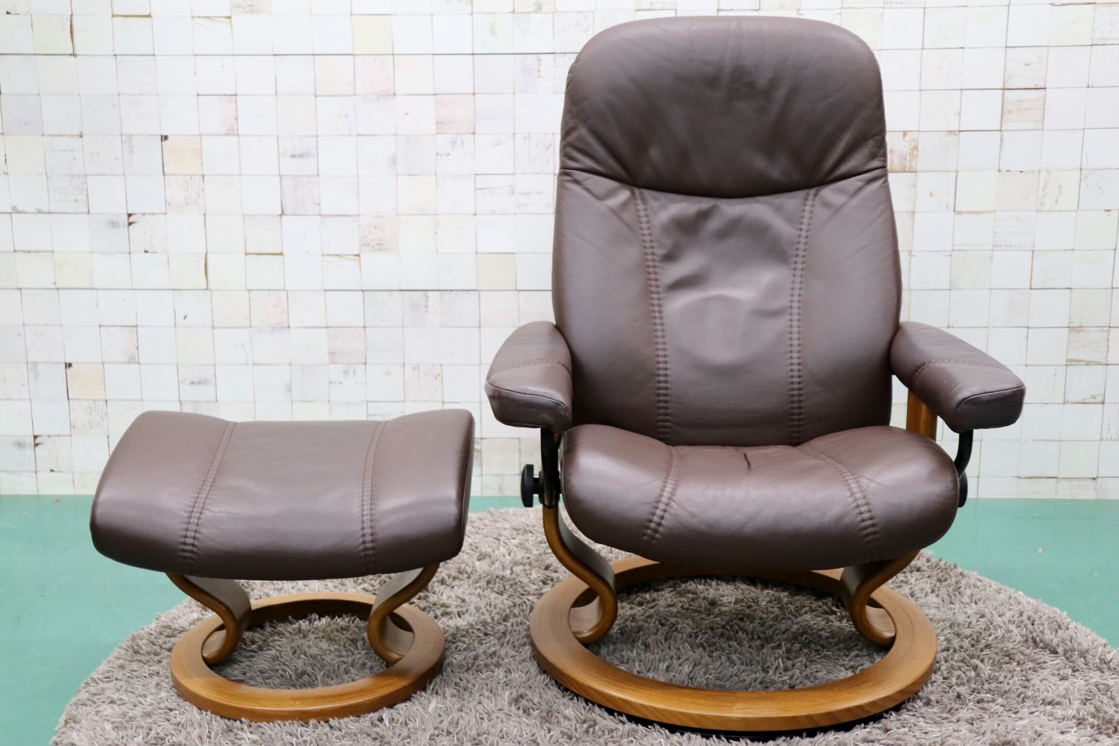 GMGS22○EKORNES / エコーネス コンサル リクライニングチェア パーソナルチェア オットマン 北欧 ノルウェー 本革 ブラウン 定価約26万