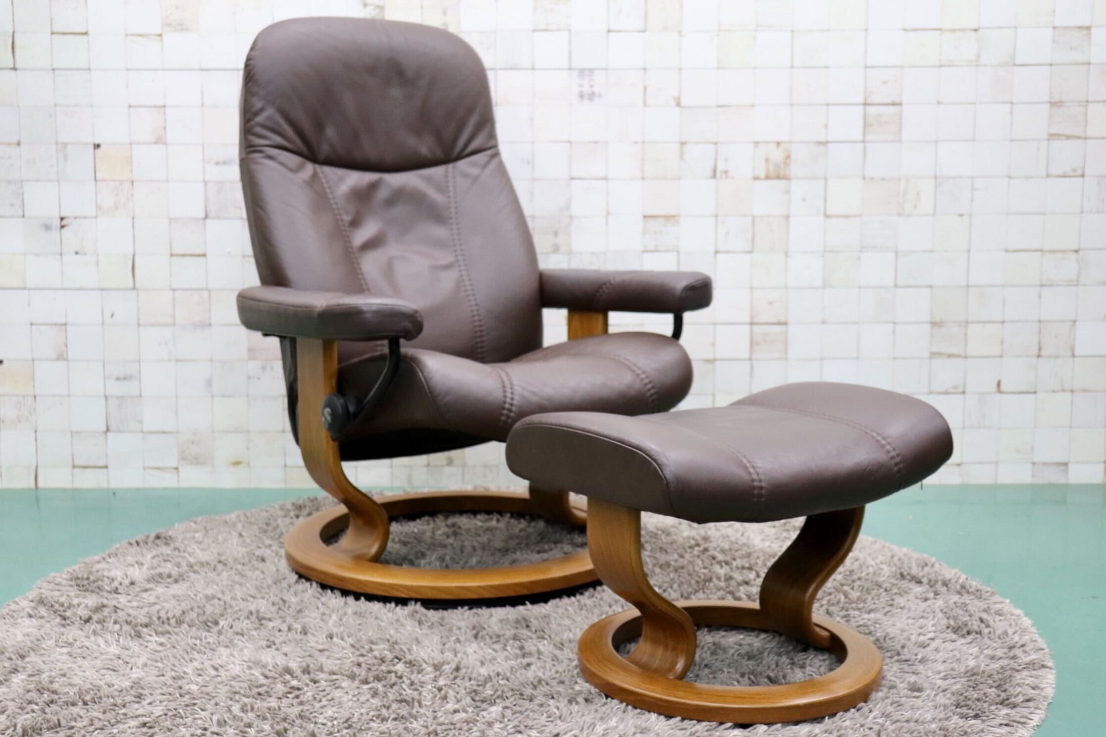 GMGS22○EKORNES / エコーネス コンサル リクライニングチェア パーソナルチェア オットマン 北欧 ノルウェー 本革 ブラウン 定価約26万