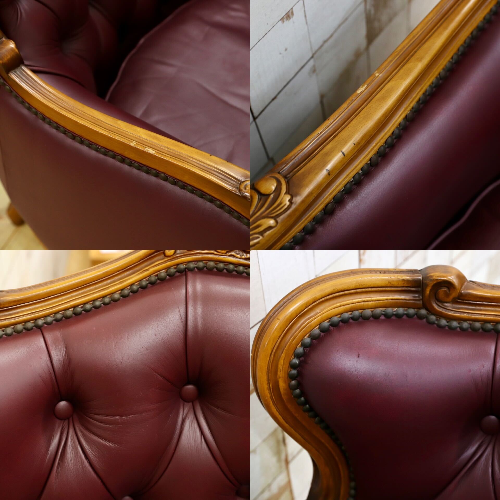 GMHS507B○イタリア製 クラシック 1人掛けソファ シングルソファ 本革 レザー ヴィンテージ 椅子 応接 チェア 小豆色