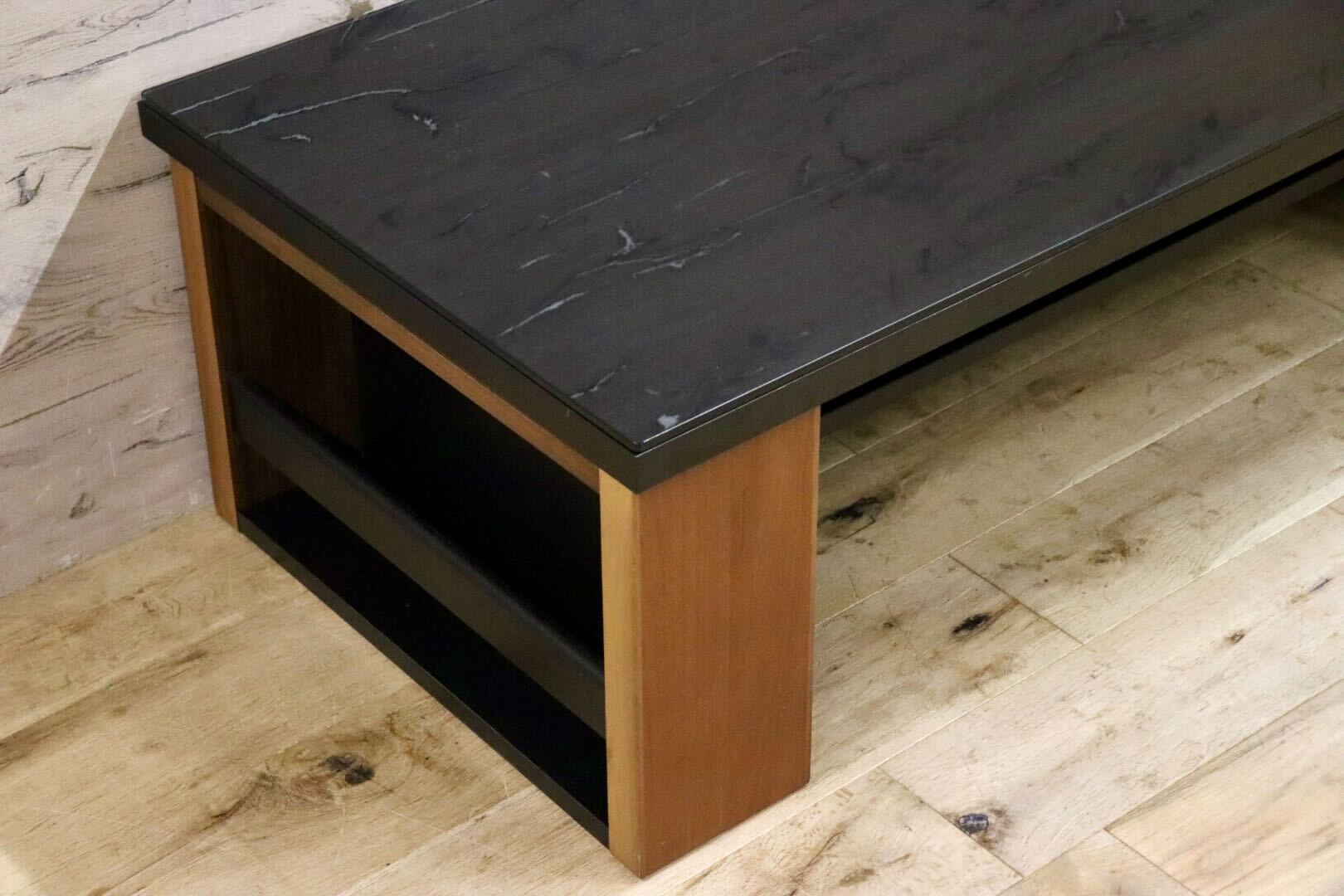 GMIS373A○Meuble / モーブル ノヴェル リビングテーブル センターテーブル ローテーブル ウォールナット ガラステーブル モダン 約12万