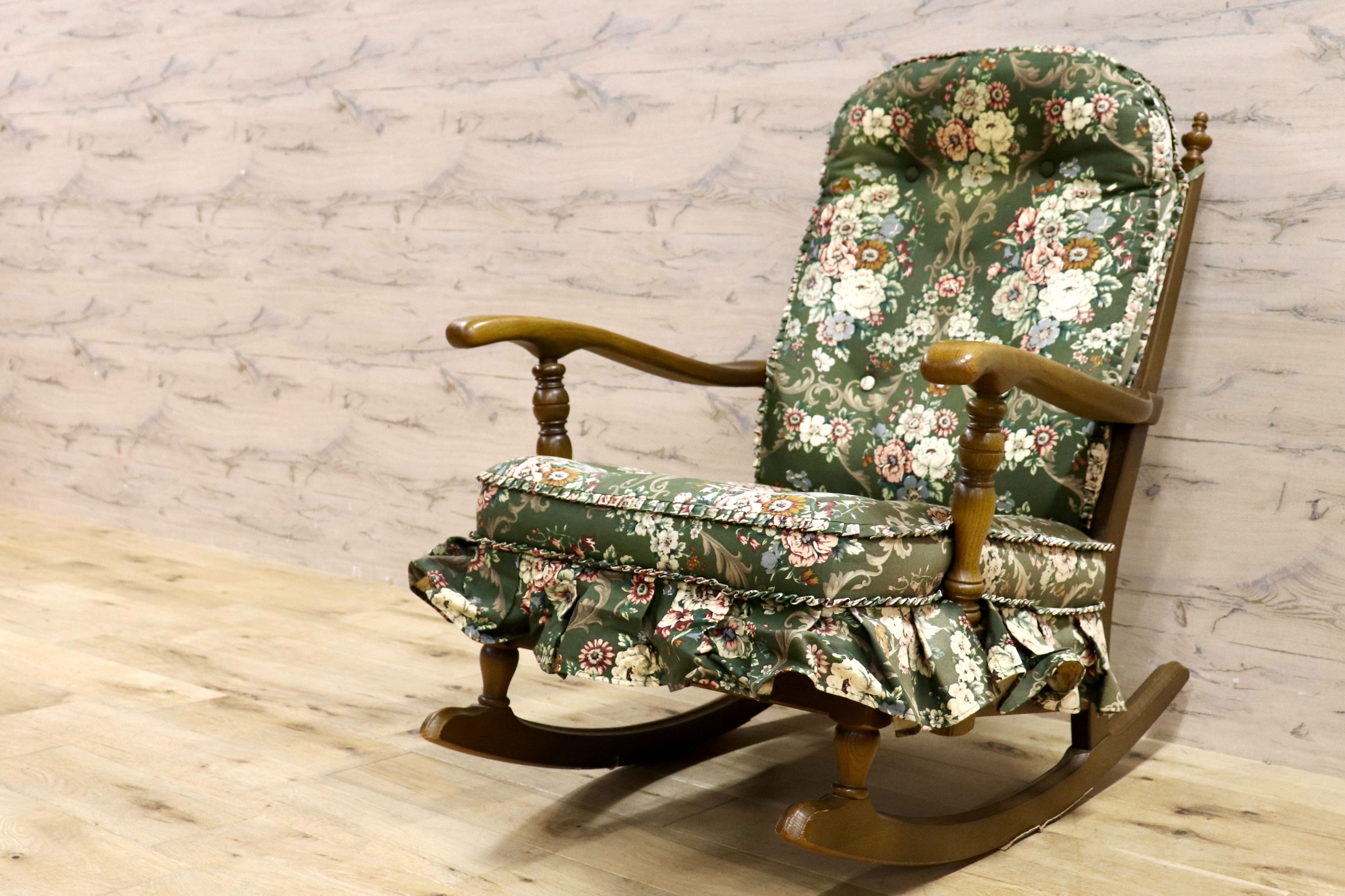 GMIS77○HIDA / 飛騨産業 キツツキ 穂高 ロッキングチェア 揺り椅子 レトロ カフェ チェア 花柄 クラシック アンティーク調 ノスタルジック